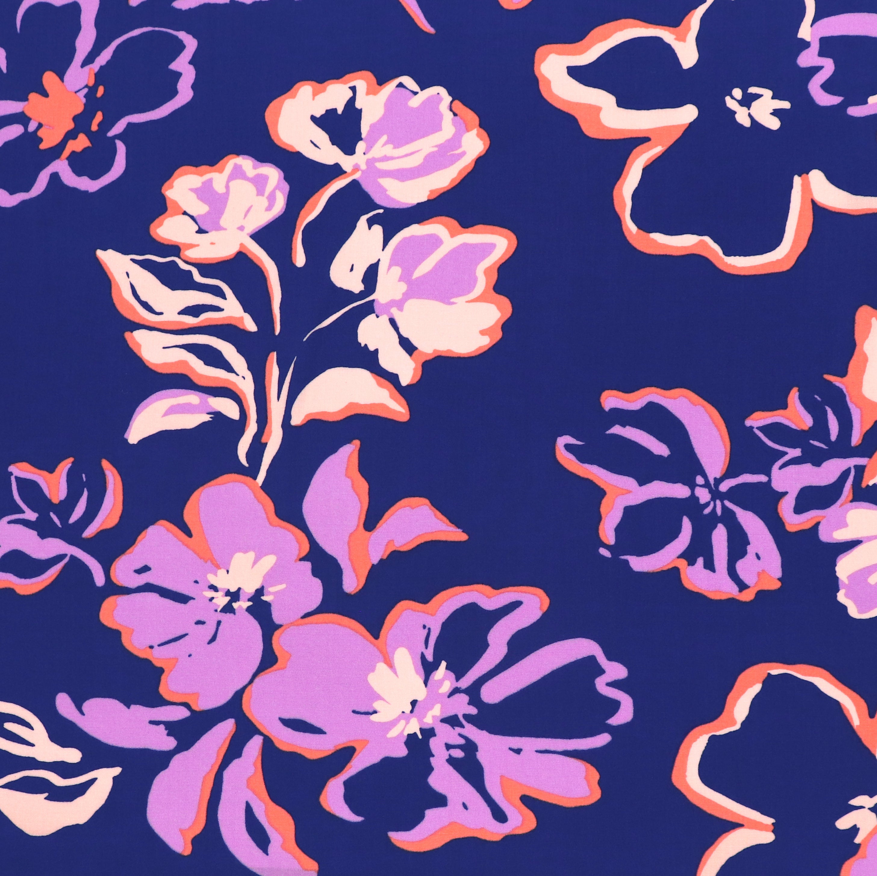 Premium Viscose Lawn Fabric with Lenzing™ EcoVero™ Sustainable Fibers - Blue Floral Printmaker's Design for Dresses, Blouses & Summer Fashion