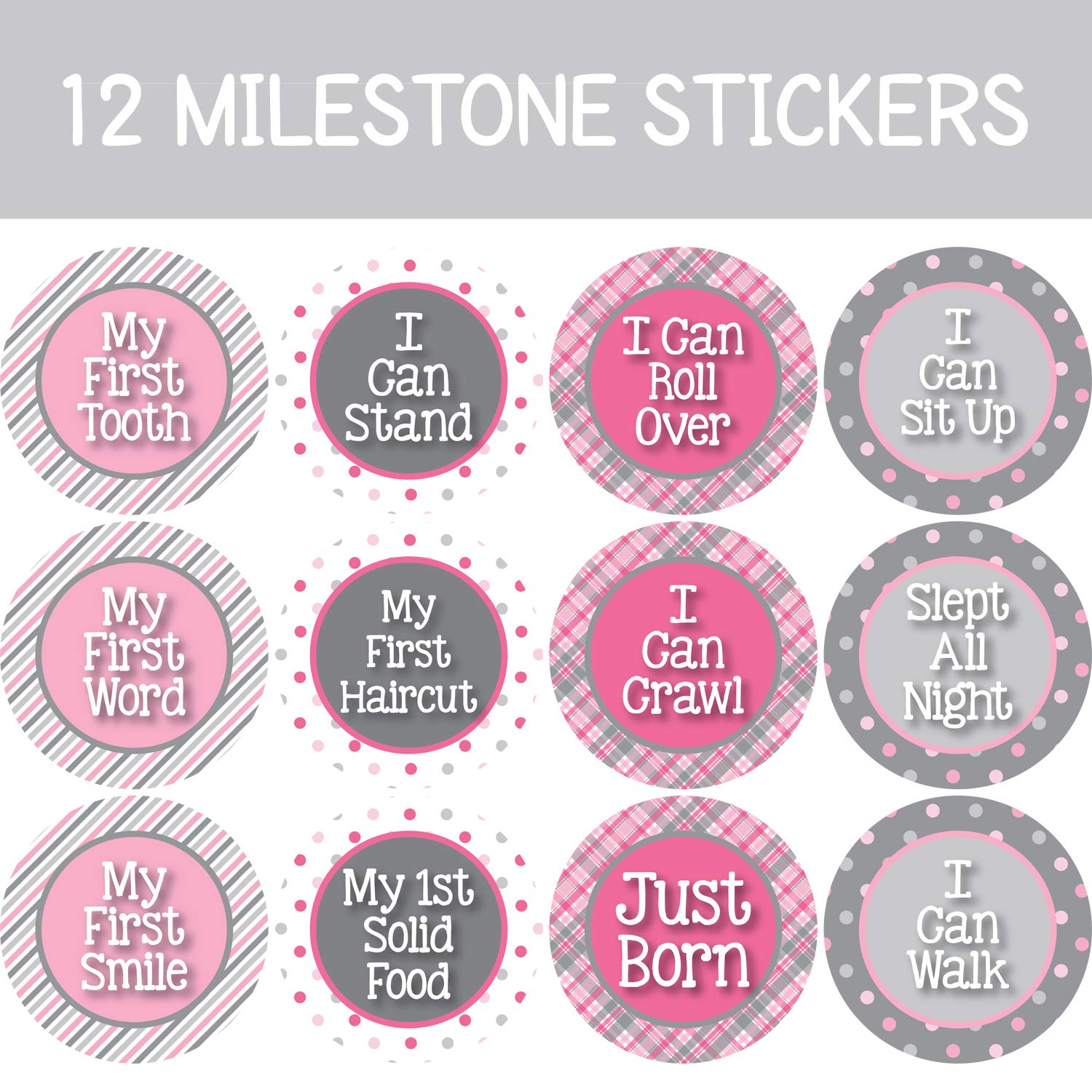 Baby Girl Monthly Milestone Stickers - Adhesive Photo Props for Newborn Growth Tracking - Perfect for Baby's First Year, Monthly Photos, Scrapbooking & Nursery Decor