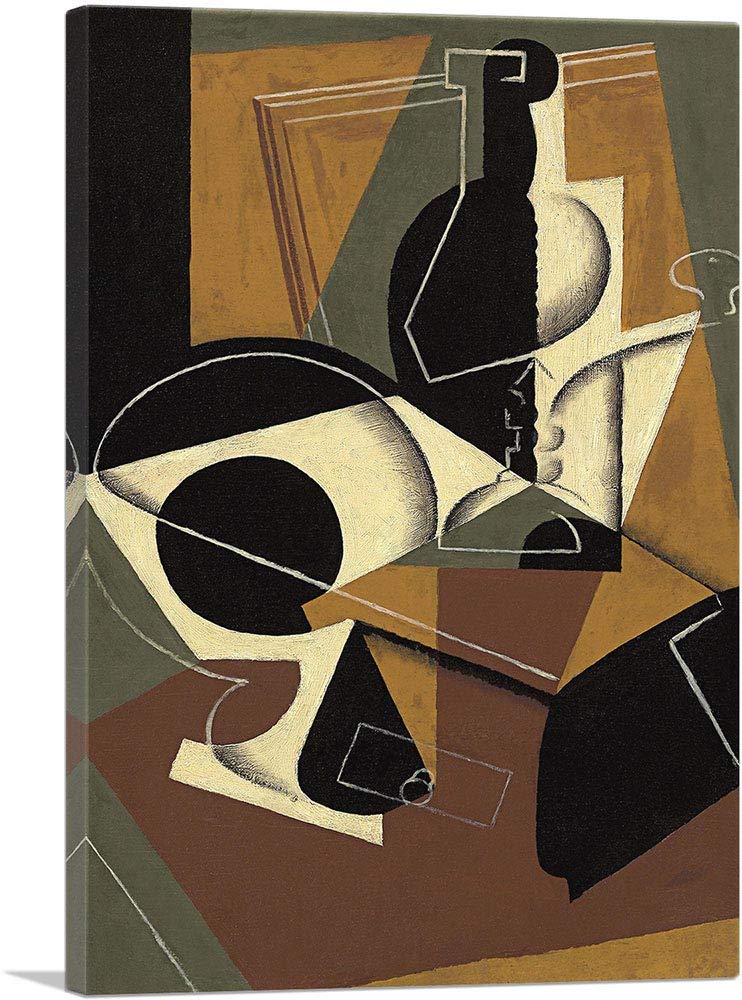 Juan Gris 1917 Framed Canvas Art Print - 40x26 Inch Stretched Wall Decor Painting, Coffee Grinder & Bottle Still Life Giclee Poster for Living Room, Bedroom & Office