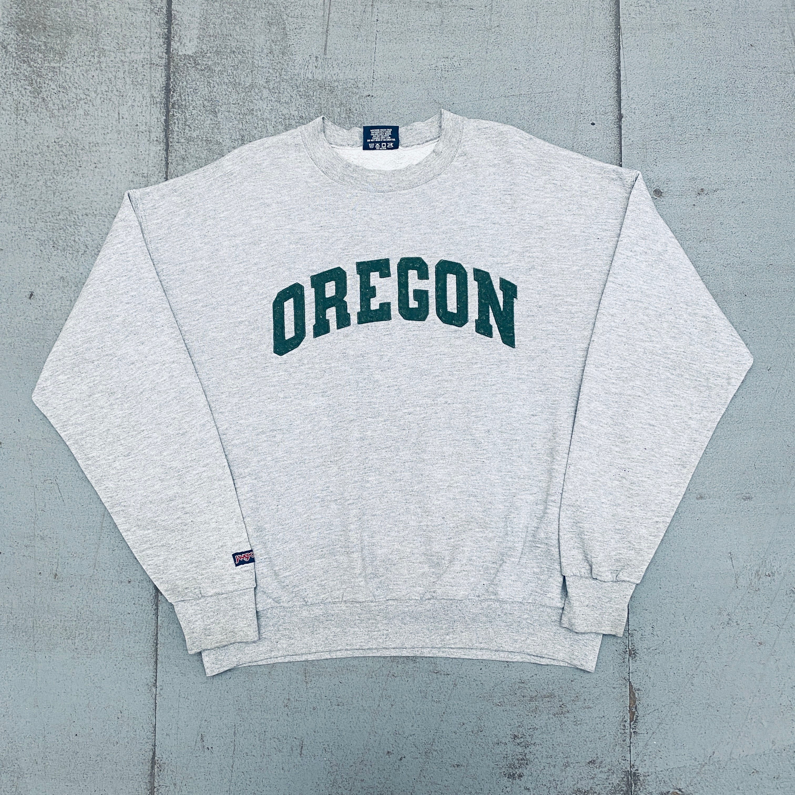 Vintage 1990s Oregon Ducks JanSport Stitched Spellout Sweatshirt - XL Size | Retro College Sports Apparel for Game Day & Casual Wear