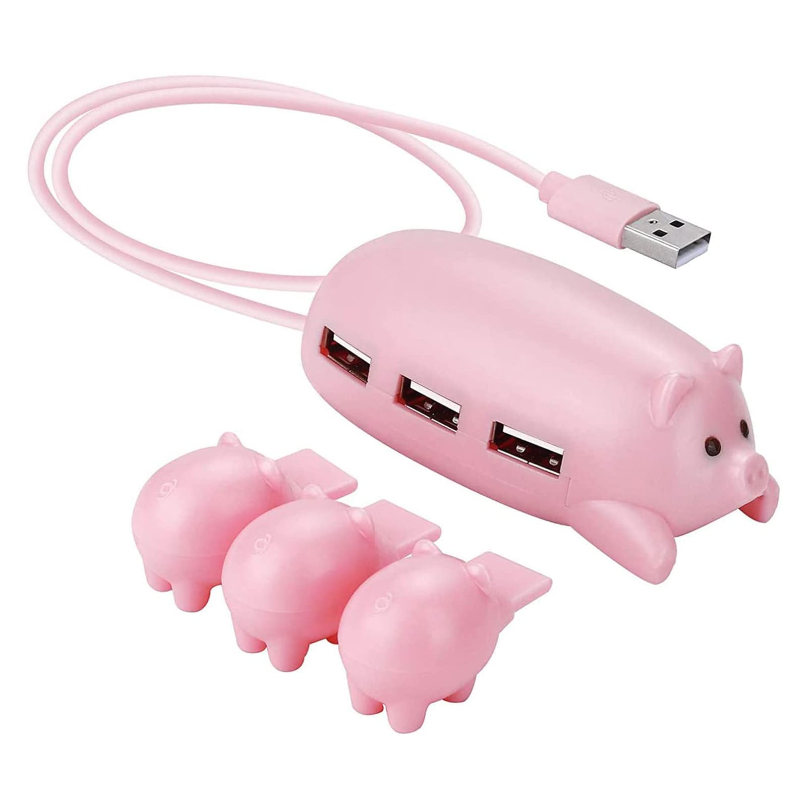 YIGZYCN 3-Port USB 2.0 Hub Splitter - Pink Pig Cartoon Design for Laptop, Computer, PC - Connect Keyboard, Mouse & More - Portable USB Extender Adapter for Home, Office & Travel Use