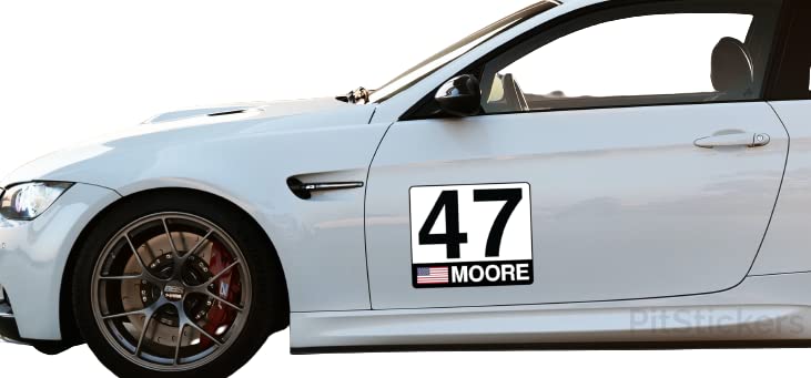Race Car Number Plate Vinyl Decal - Custom Driver Name & Flag - 10 Inch Reusable Magnetic or Permanent Sticker for NASCAR, Track Days & Car Shows - Perfect for Motorsport Enthusiasts & Vehicle Personalization