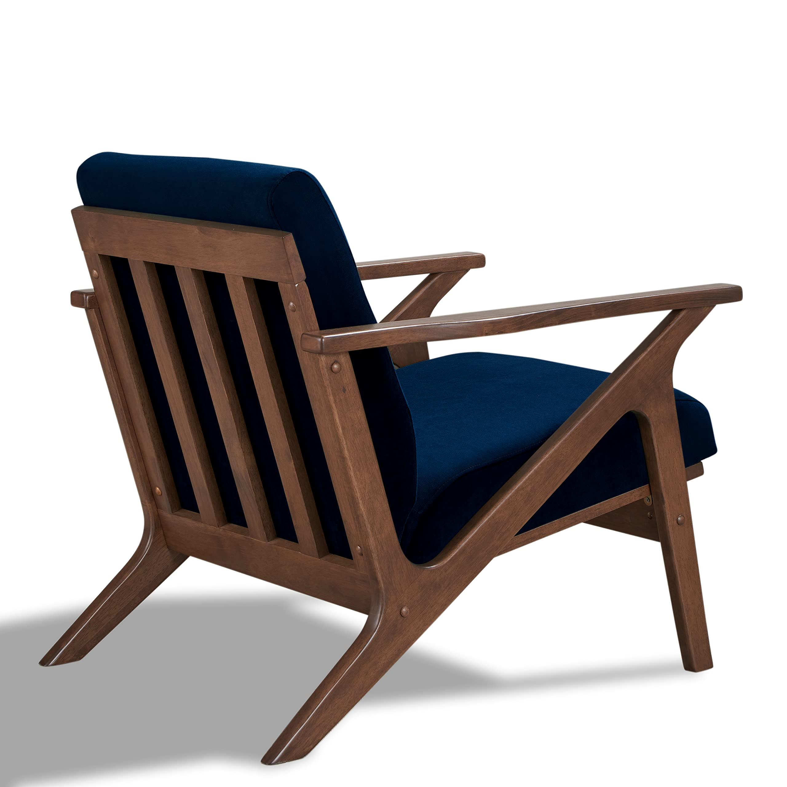 Zola Mid Century Modern Accent Chair - Solid Wood Frame Blue Velvet/Walnut Armchair for Living Room, Bedroom & Reading Nook | Stylish Home Decor & Comfortable Seating for Relaxation