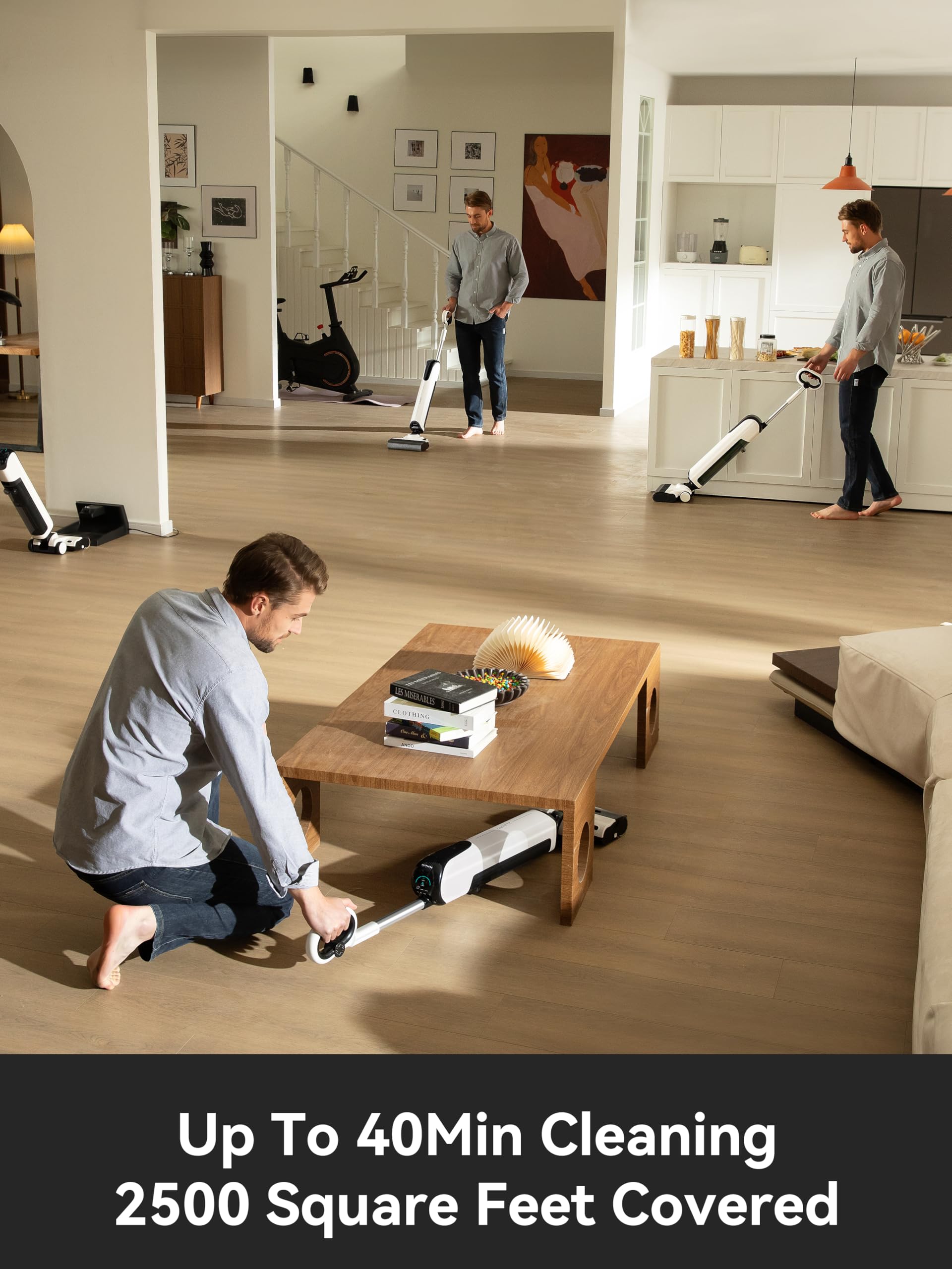 Uwant Wet Dry Vacuum Cleaner - Cordless Vacuum Mop with Self Cleaning System, 18000Pa Powerful Suction, 40 Min Runtime, Dual-Sided Edge Cleaning for Hard Floors (White Gray) - Perfect for Pet Hair, Spills & Whole Home Cleaning