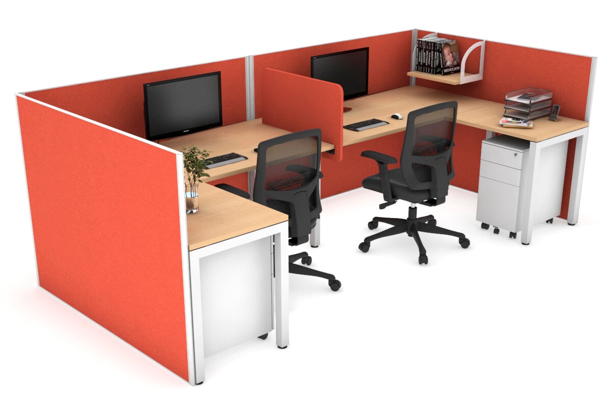 Quadro Square Legs 2-Person Corner Workstation - U-Shaped White Frame Office Desk [1800L x 1800W with Cable Management] - Perfect for Home Office & Collaborative Workspaces