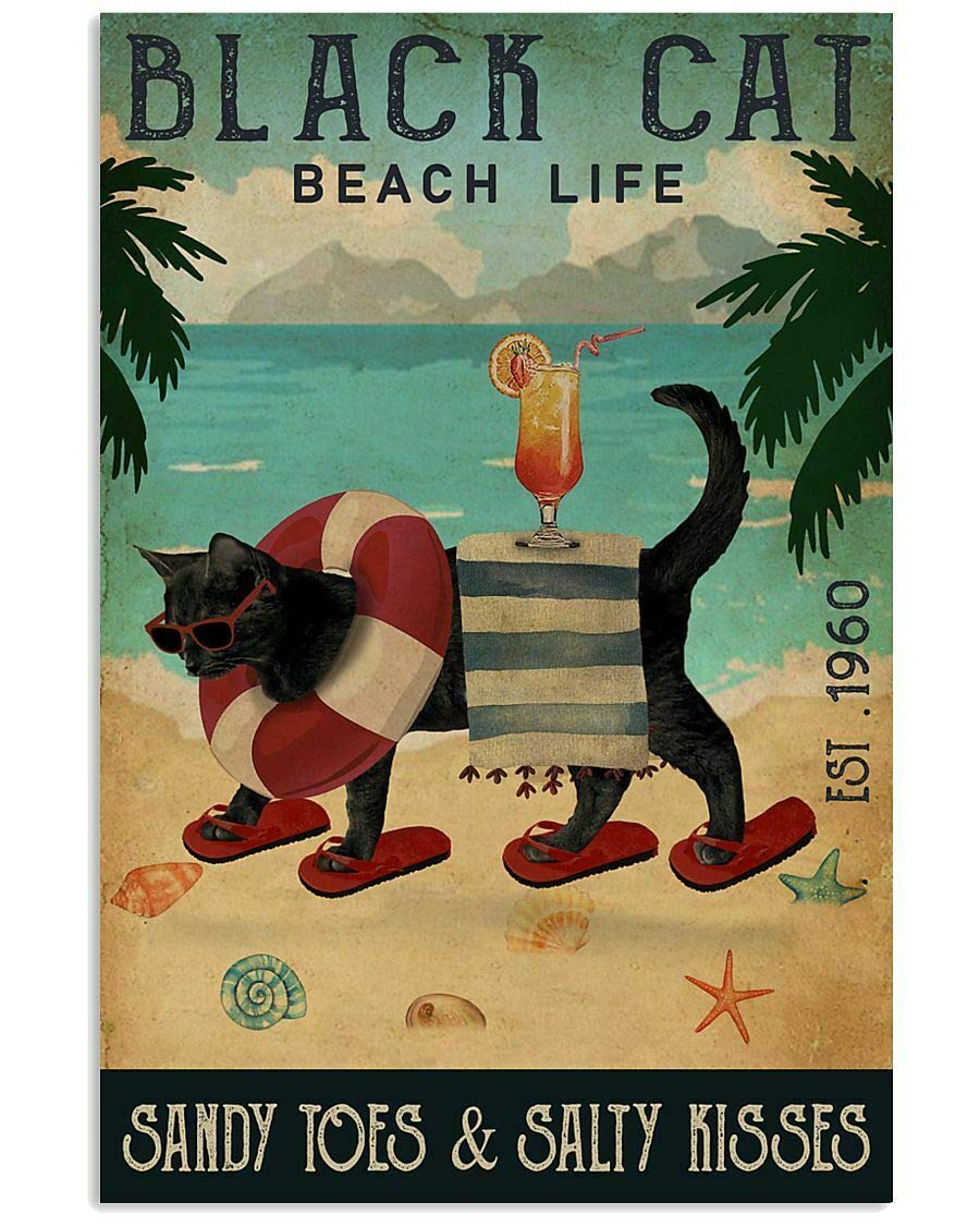 500-Piece Wooden Jigsaw Puzzle - Black Cat Beach Cocktail Scene - Fun Educational Puzzle Game for Adults & Kids - Perfect Gift for Family Game Night & Cognitive Development
