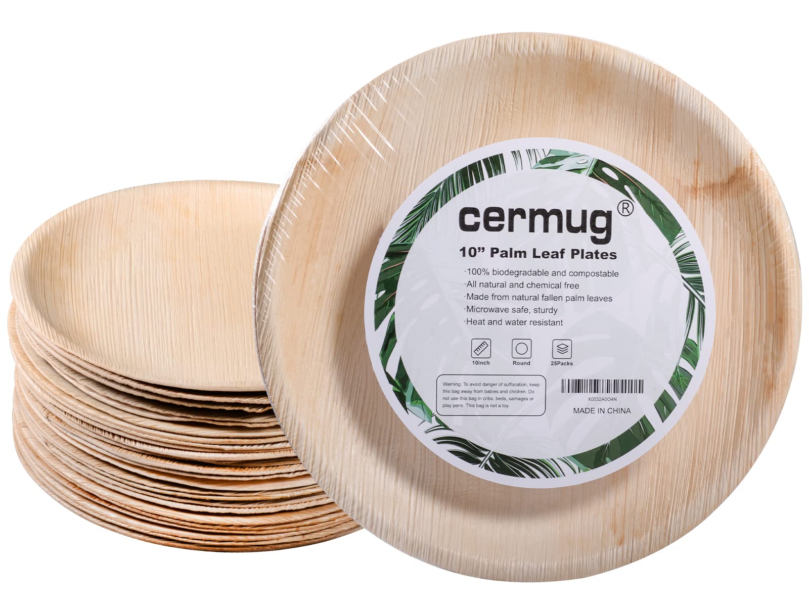 Eco-Friendly 10 Inch Round Palm Leaf Plates - 25 Pack Compostable & Biodegradable Disposable Dinnerware for Parties, Picnics, BBQs - Sustainable Alternative to Plastic & Paper Plates