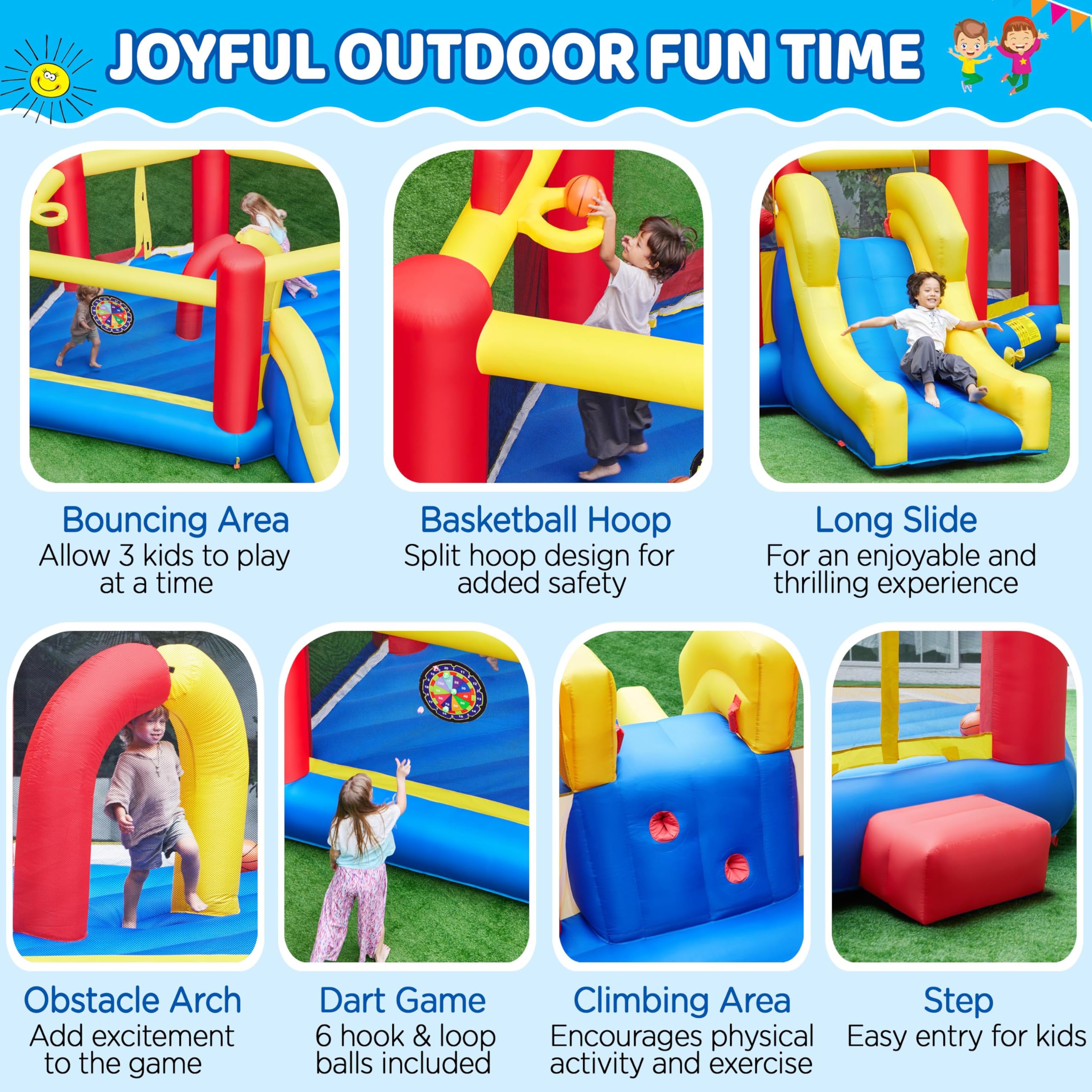 Yaheetech 7-in-1 Oversized Inflatable Bounce House for Kids Ages 3-10 - Jump Castle with Obstacle Course, Slide, Basketball Hoop & Dart Game - Includes 520W Blower & Storage Bag - Perfect for Birthday Parties, Backyard Fun & Outdoor Play