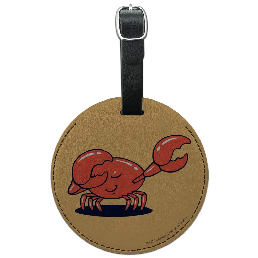 Funny Crab Dubstep Humor Leather Luggage Tag - Round Carry-On ID Tag for Suitcases - Perfect for Travel, Gifts & Unique Identification