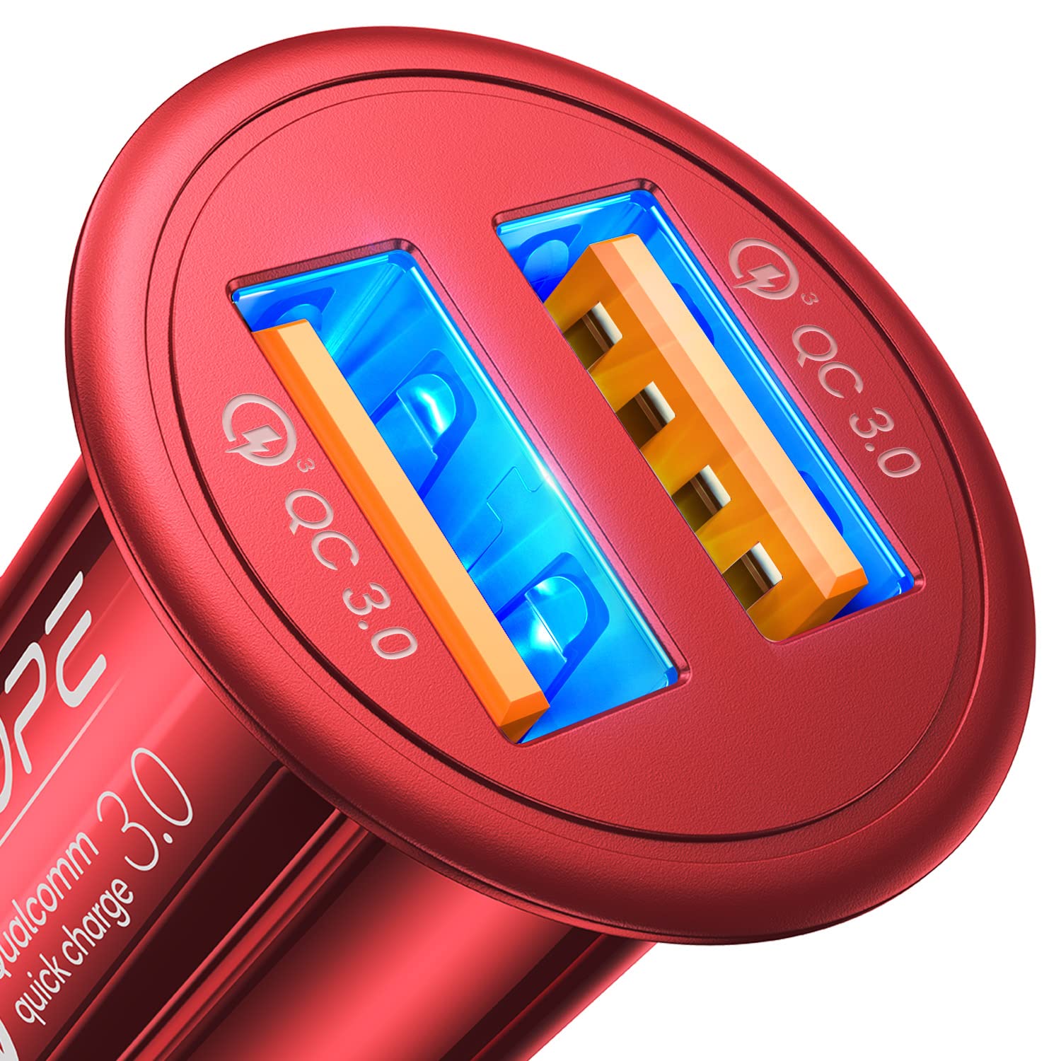 AINOPE 45W Super Fast Car Charger - Dual USB C & A Ports, All-Metal Design, Quick Charge 3.0 for iPhone 15/14/13/12/11 Pro/X/8, Samsung Galaxy S24/S23/S22+/Ultra/S21, Note 9 - Perfect for Road Trips & Daily Commutes (Red)