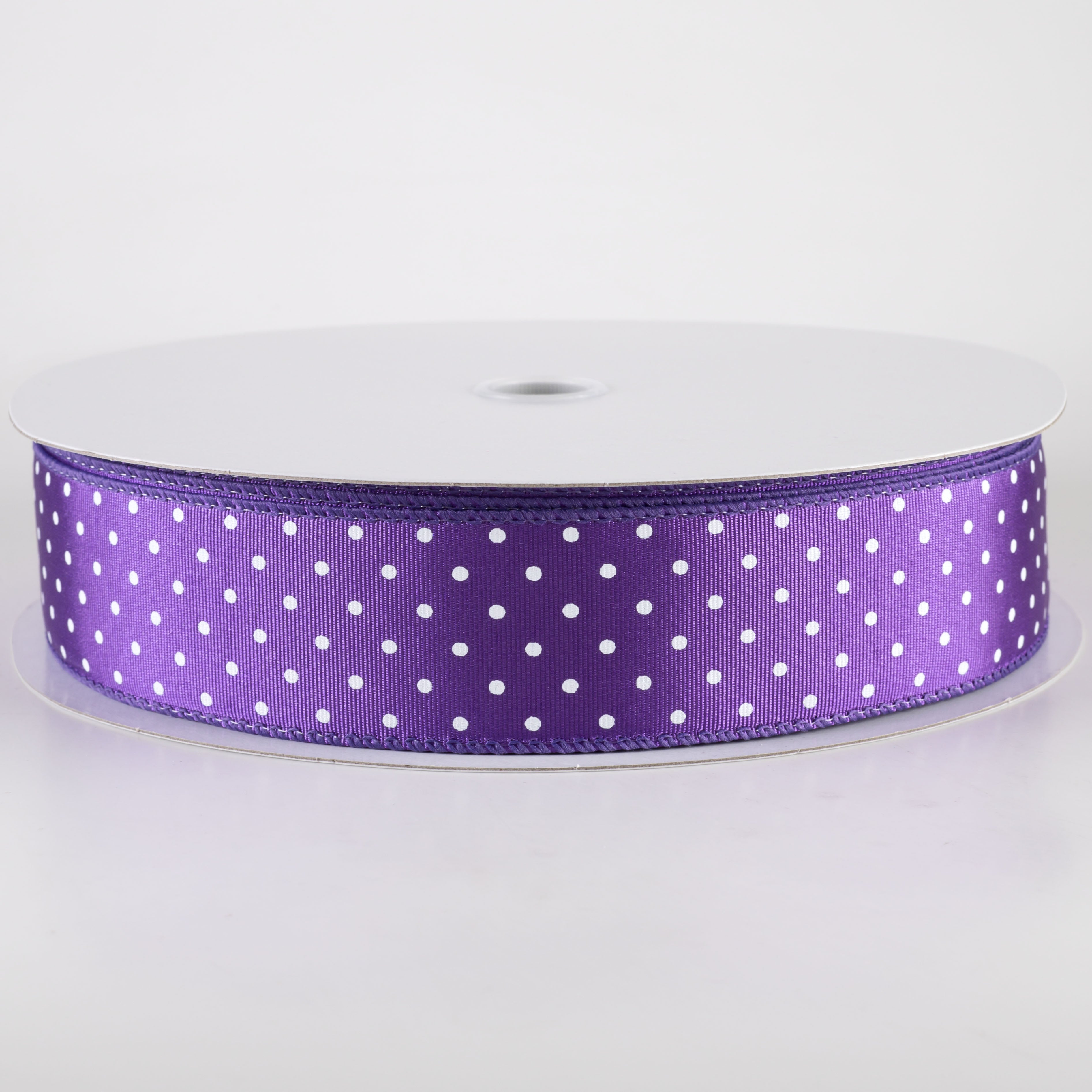 1.5 Inch Ribbed Satin & White Microdots Fabric - Purple (50 Yards) for DIY Crafts, Upholstery, and Home Decor Projects