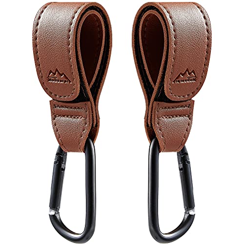 **MoBearer Stroller Hooks - 2 Pack Durable Brown Stroller Clips for Hanging Diaper Bags, Shopping Bags & Purses - Baby Stroller Accessories for Moms - Perfect for Grocery Trips, Park Visits & Daily Errands**