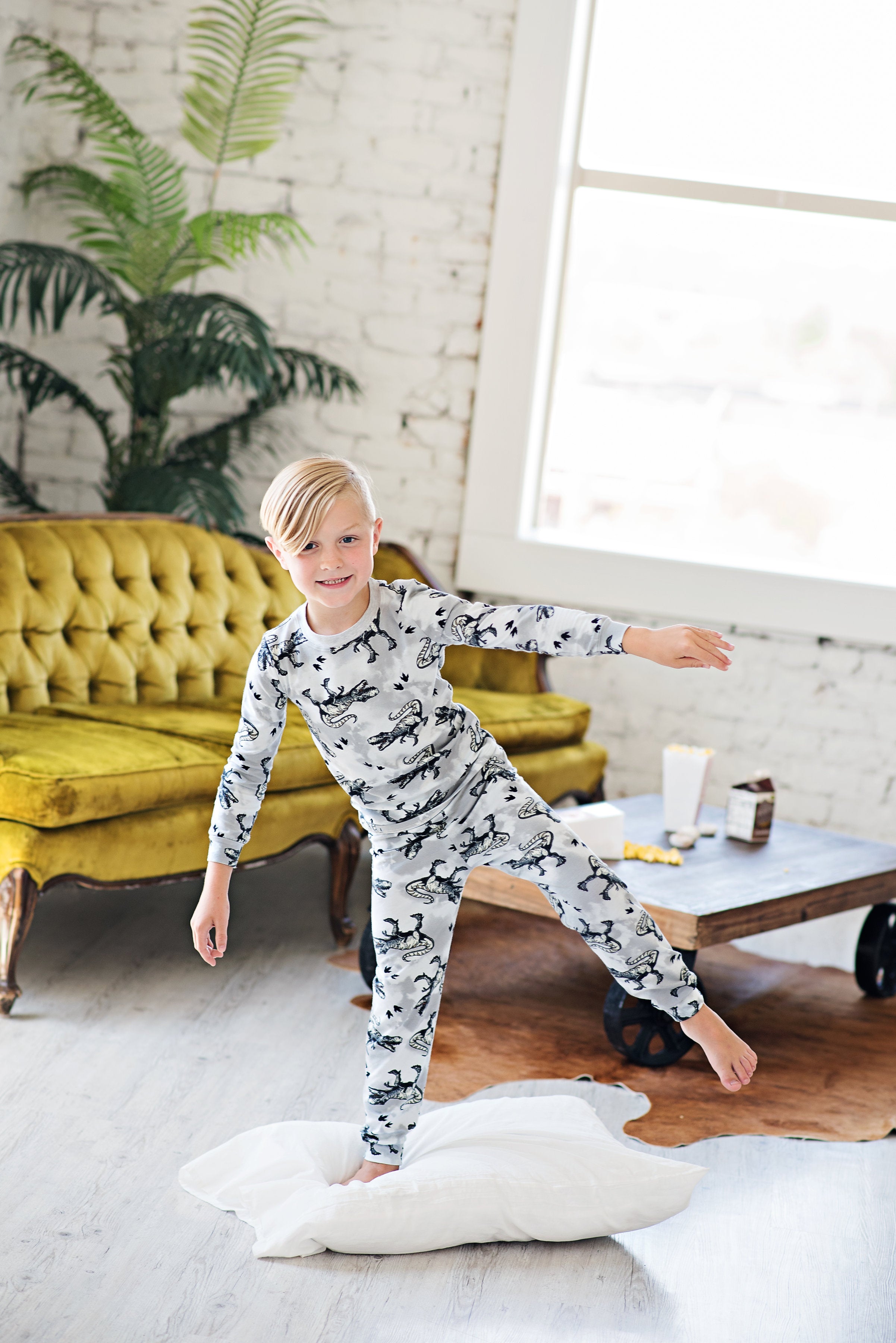 Stylish Grey Dinosaur Print Full Length Pajama Set - Soft & Comfortable Sleepwear for Women & Men - Perfect for Cozy Nights, Loungewear, and Gifts