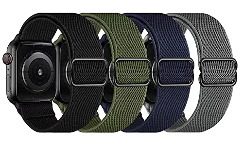 OXWALLEN 4 Pack Elastic Nylon Solo Loop Bands for Apple Watch 41mm 40mm 38mm - Soft Adjustable Stretch Braided Sport Strap Compatible with iWatch Series 7/6/5/4/3 SE - Perfect for Running, Workouts & Everyday Wear