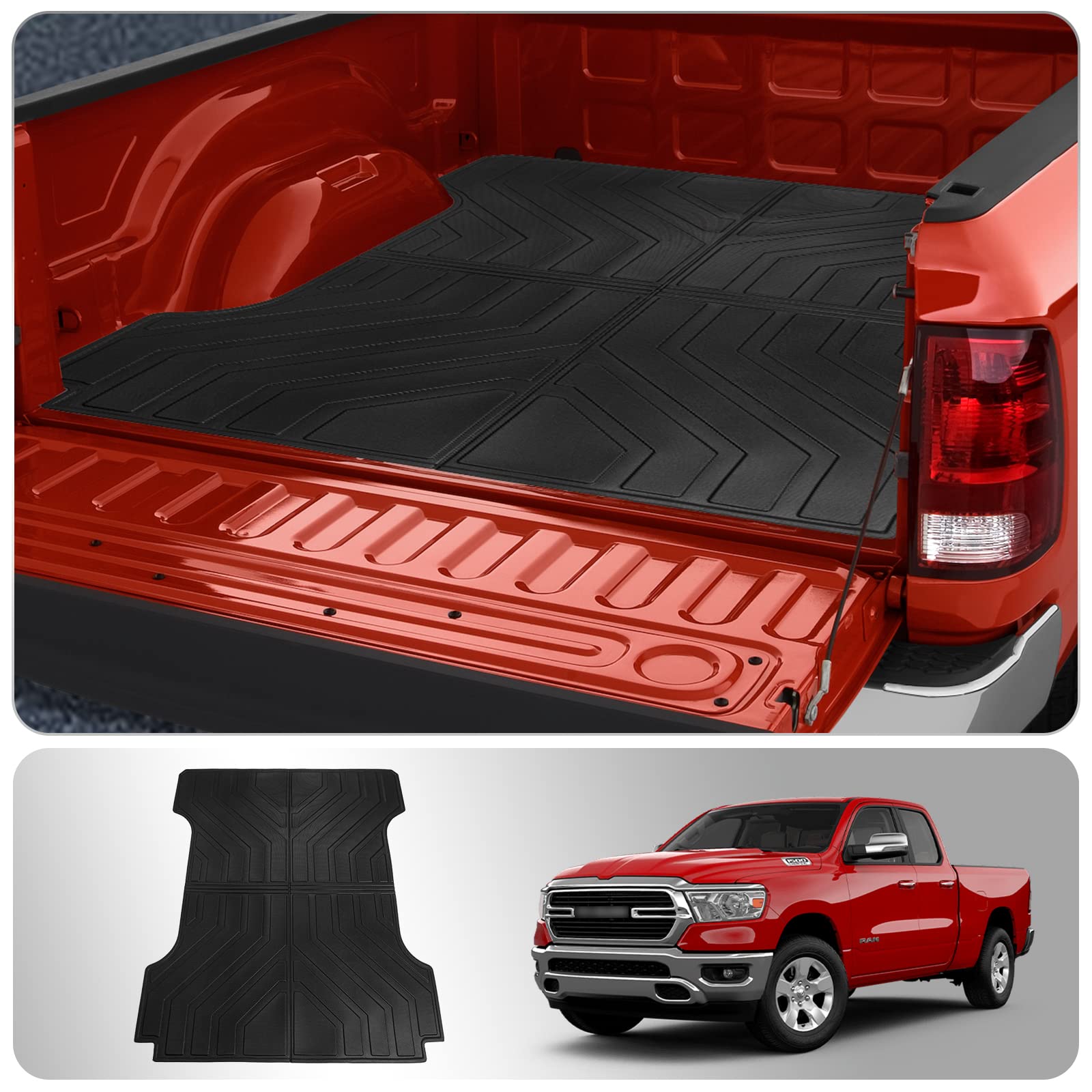 All-Weather Truck Bed Mat for 2019-2024 Dodge Ram 1500 | 6.5 FT Heavy Duty Bed Liner | Non-Slip Protection | Perfect for Hauling, Camping & Work Gear (6.4 FT & 6.5 FT Options Available)
