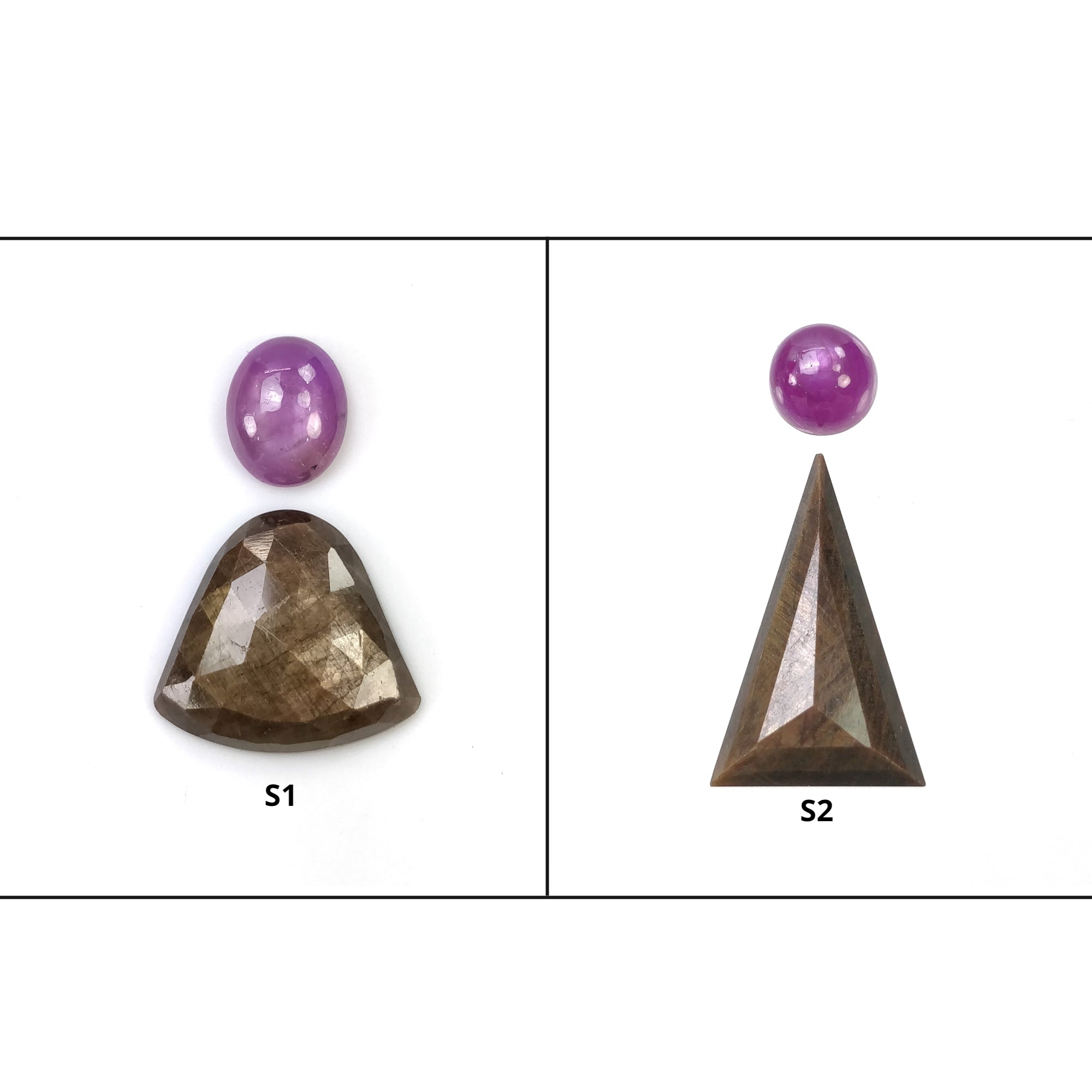 Natural Untreated Golden Brown Chocolate & Raspberry Sapphire Gemstone - Rose Step Cut & Cabochon 2pcs Triangle Shape for Jewelry Making, Engagement Rings & Unique Gifts