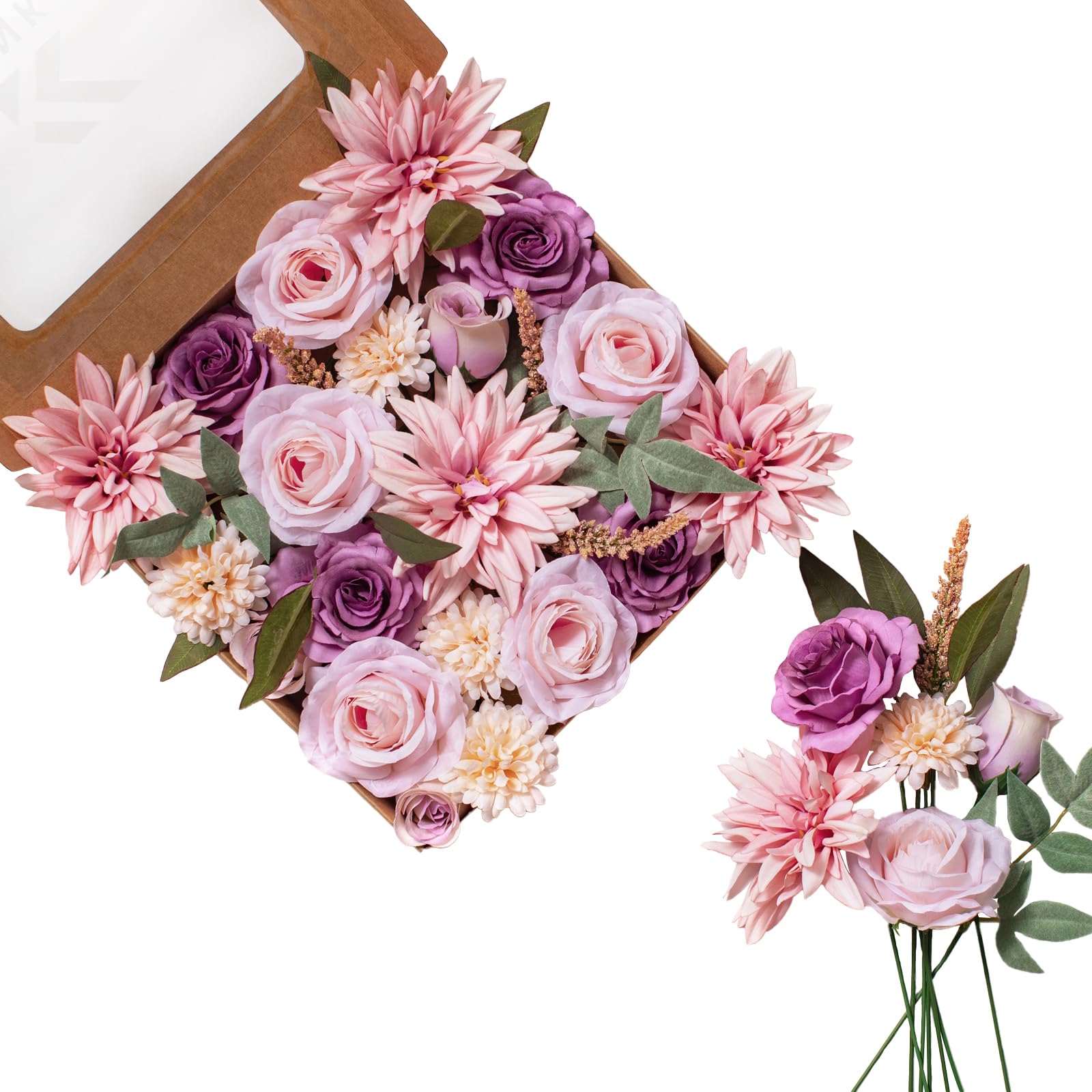 FANKO 12-Pack Realistic Purple Artificial Silk Roses with Greenery - DIY Fake Flowers for Wedding Centerpieces, Table Decor, Party & Home Décor | Long-Lasting Floral Arrangement for Indoor/Outdoor Events