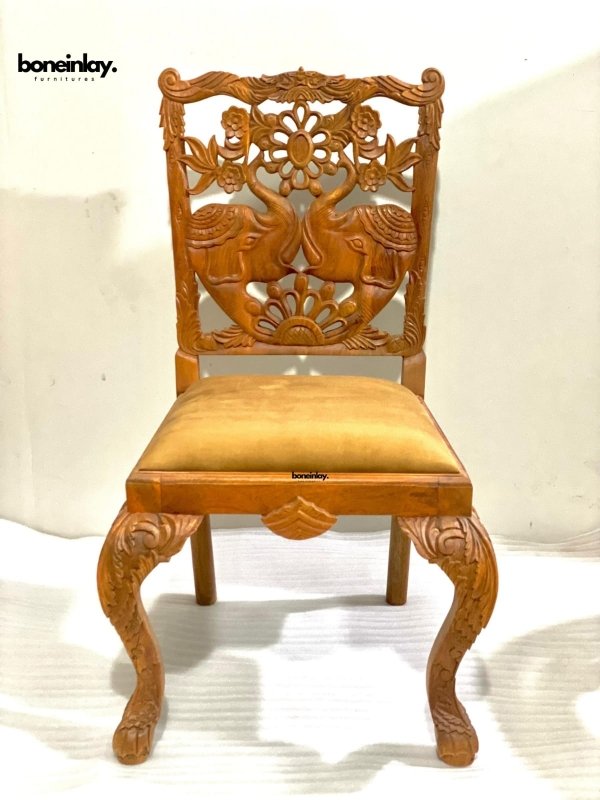 Hand Carved Elephant Design Dining Chair - Solid Wood Menagerie Style Furniture for Home & Restaurant Decor - Perfect for Dining Room, Living Room, and Office Use
