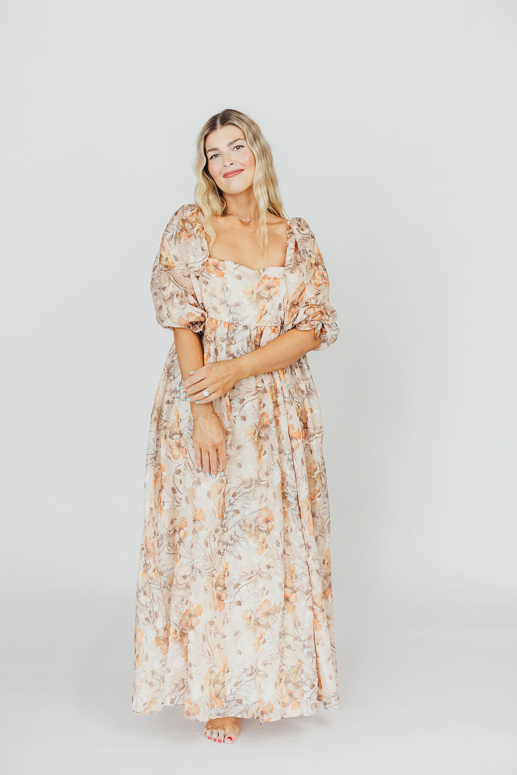 Elegant Beige Multi Smocked Maxi Dress - Bump Friendly Maternity & Inclusive Sizing (S-3XL) | Perfect for Pregnancy, Beach Vacations & Special Occasions