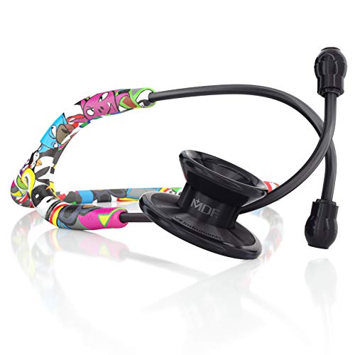 MDF777TGFBO Lightweight Titanium Stethoscope for Adults - Graffiti Black Design with Black Chestpiece & Headset | Medical, Nursing, EMT, Doctor Use | Perfect for Hospitals, Clinics & Home Healthcare