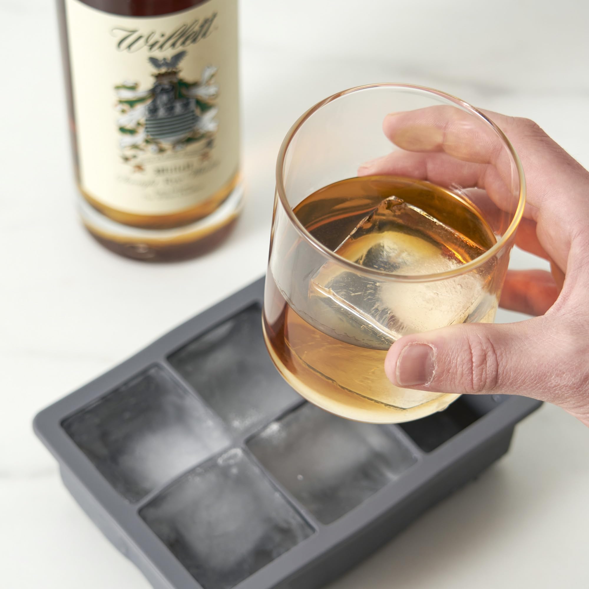 Premium Silicone Whiskey Ice Cube Mold Set - Large Square Ice Trays for Bourbon, Scotch & Cocktails - Perfect for Home Bars, Parties & Gift Giving (Grey)