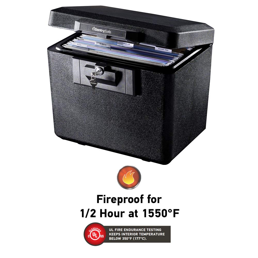 SentrySafe H0100 Fireproof Waterproof Security Box with Key Lock - 0.17 Cubic Feet, Black | 1170 Fireproof Safe Box with Key Lock - 0.61 Cubic Feet, Black | Ideal for Home, Office & Travel Document Protection