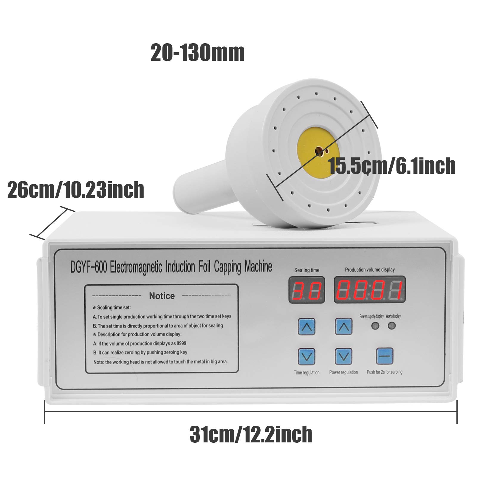 Portable Handheld Induction Sealer Machine 20mm-130mm for Bottle Caps | 110V Electric Sealing Device | Perfect for Cosmetic, Pharmaceutical & Food Packaging (White)