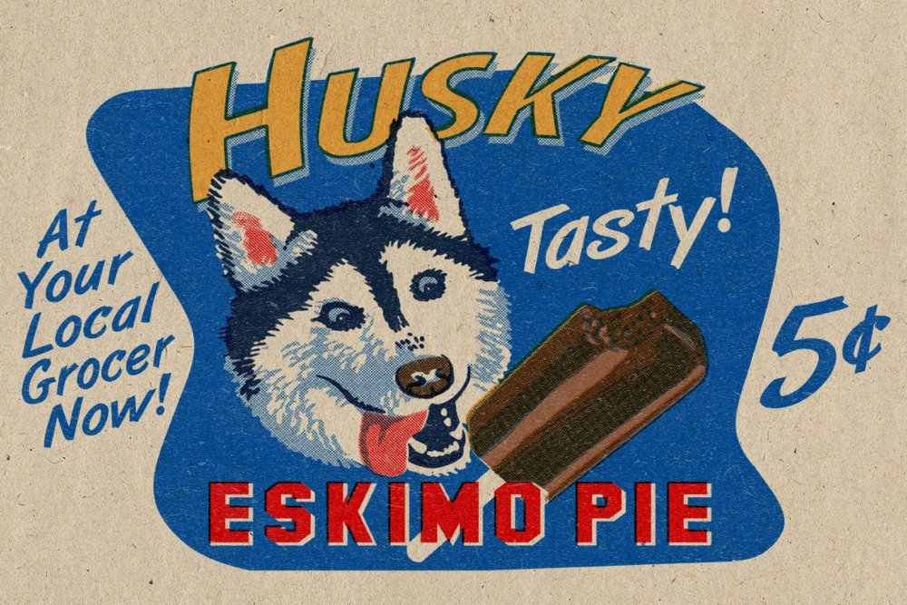 Vintage Husky Eskimo Pie Retro Travel Poster - 12x18 Art Print for Wall Decor | Perfect for Home, Office & Cafe Aesthetic