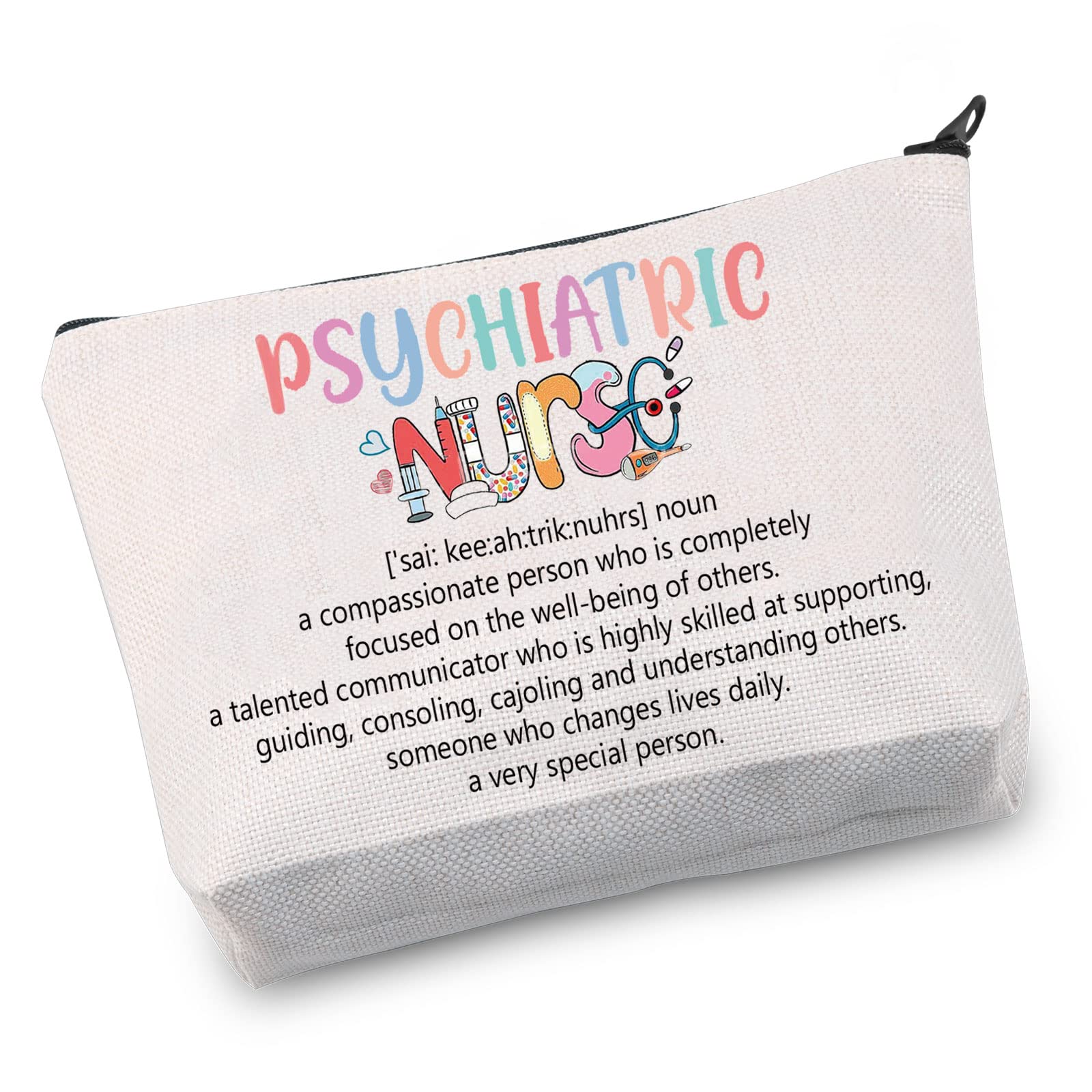 Psychiatric Nurse Makeup Bag - Waterproof Cosmetic Pouch for Mental Health Professionals | Perfect Gift for Psych Nurses, Therapists & Psychotherapists | Durable Zippered Toiletry Organizer for Work, Travel & Daily Use
