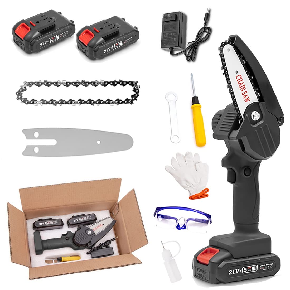 Mini Chainsaw Cordless Battery Powered - 4 Inch Portable Electric Chainsaw with LED Light & Charger - Perfect for Gardening, Wood Cutting, Tree Pruning & Outdoor Camping Activities