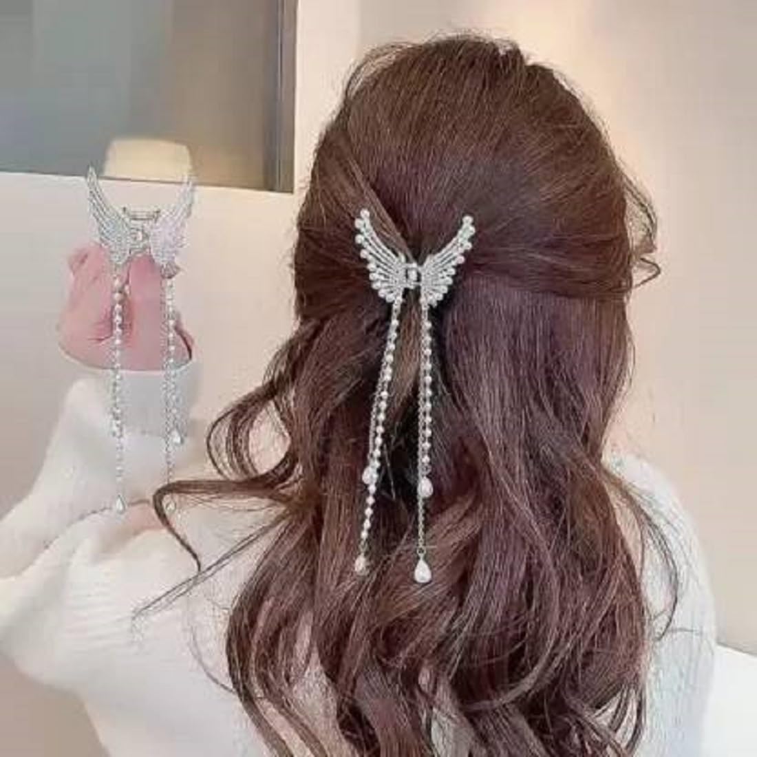 Elegant Rhinestone Hair Claw Clip - Large Pearl Hair Clutch for Women | Strong Hold Hair Accessories for Bun, Ponytail & Updo | Perfect for Weddings, Parties & Everyday Styling