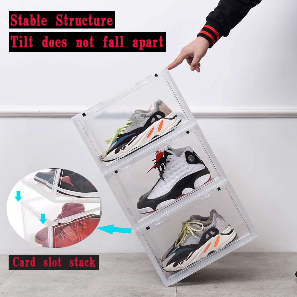 K.T.Z Clear Stackable Shoe Storage Boxes - 12 Pack Transparent Sneaker Display Containers for Men & Women | Perfect for Closet Organization, Shoe Collection Display, and Space-Saving Storage