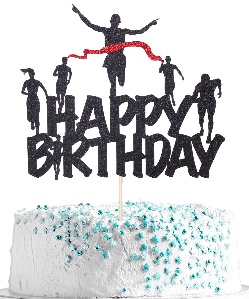 Marathon Happy Birthday Cake Topper - Runners Cake Decor for Athletics, Cross Country & Marathon Parties | Perfect for Sports-Themed Birthday Celebrations & Running Enthusiasts