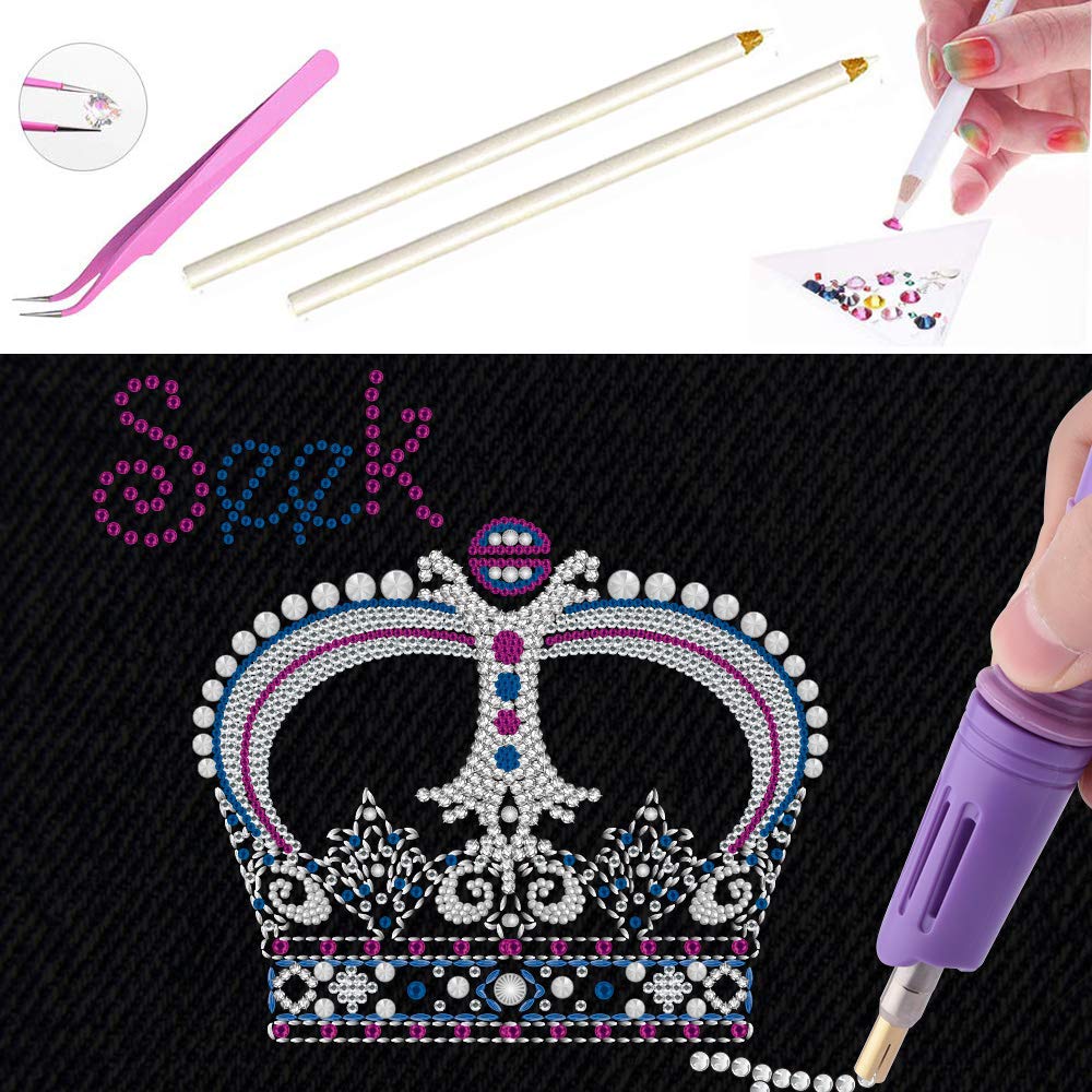 7-in-1 Hotfix Rhinestone Applicator Kit with AB Crystal Rhinestones - 7 Tips, 2 Pencils & Tweezers for DIY Jewelry, Nail Art & Fabric Decoration