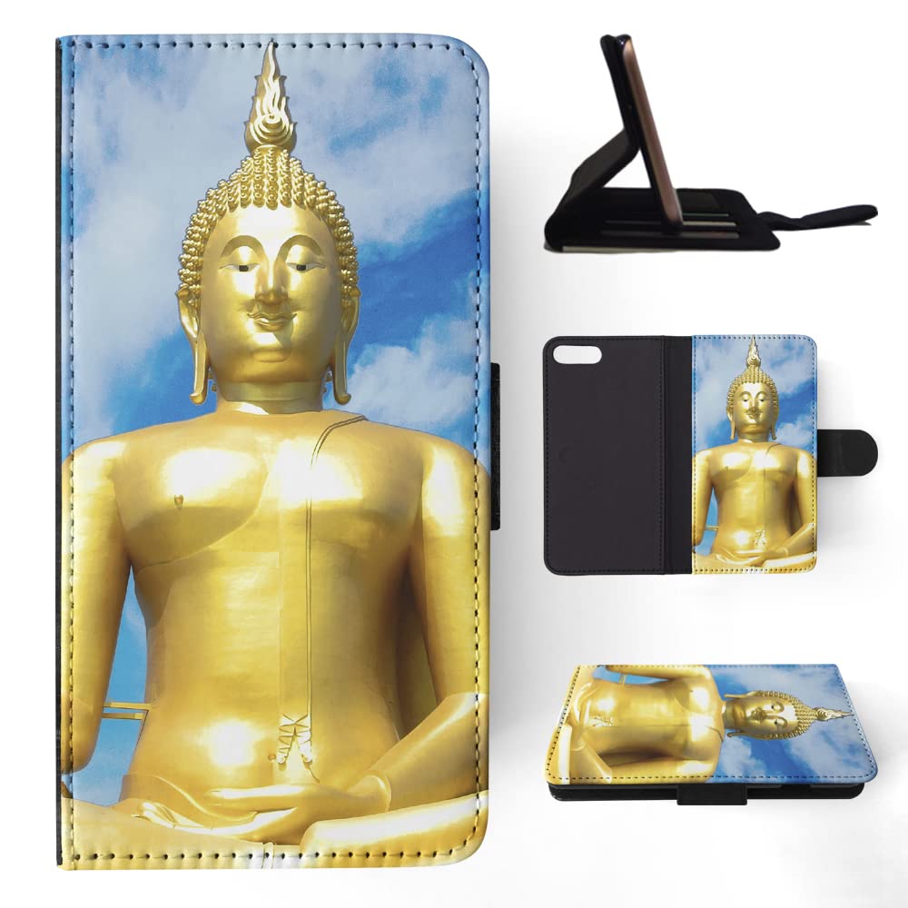 Buddha Statue Flip Wallet Phone Case for Apple iPhone 7 Plus & iPhone 8 Plus - Religious Buddhist Design with Card Holder - Perfect for Meditation, Yoga & Spiritual Protection