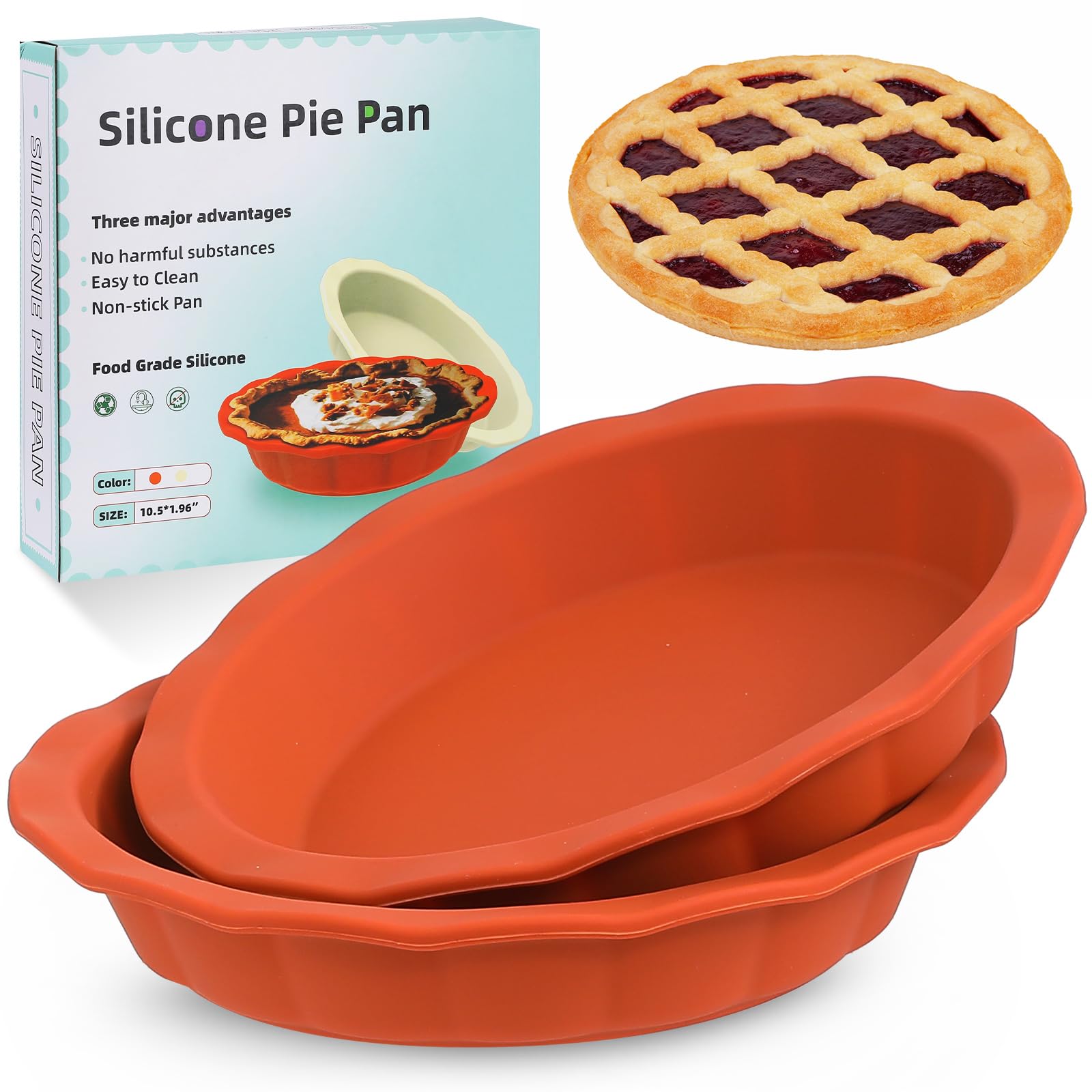 Non-Stick Silicone Pie Pans for Baking - 9 Inch Reusable Pie Dish with Corrugated Edge, Dishwasher & Microwave Safe (Red) - Perfect for Thanksgiving, Christmas Desserts & Homemade Pies
