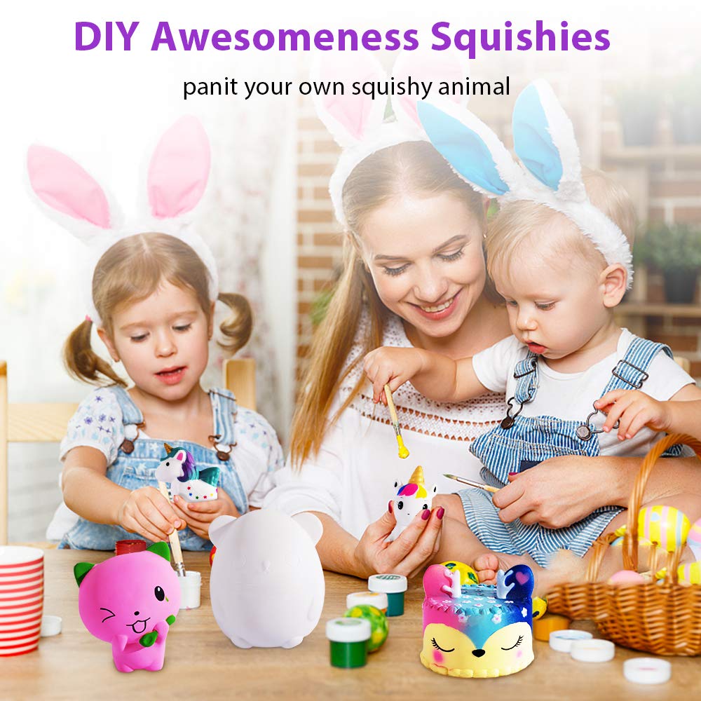 DIY Kawaii Animal Squishy Toys for Kids - 3D Blank Paint Your Own Squishies Arts & Crafts Kit (5 Pack) - Creative Stress Relief Gift for Boys & Girls Ages 3-6 - Fun Sensory Play, Birthday Party Favors & Classroom Activities