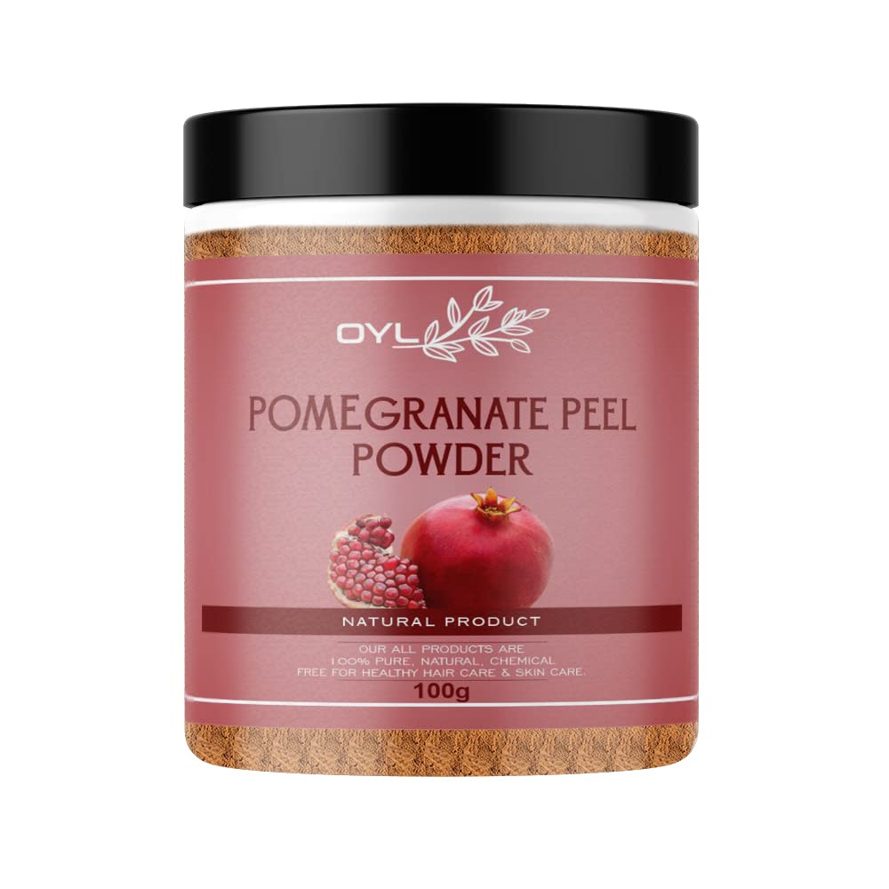OYL Natural Pomegranate Peel Powder (Anar Powder) - 100% Pure & Chemical Free for Skin Brightening, Acne Treatment, Wrinkle Reduction & Hair Care - 100g | DIY Face Masks, Hair Growth & Natural Beauty Solutions