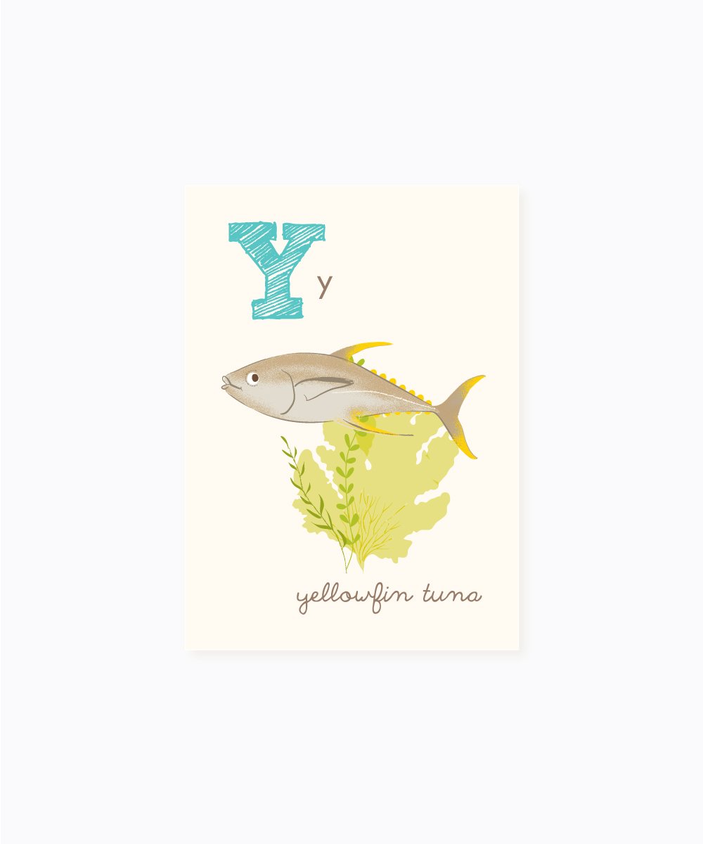 Y is for Yellowfin Tuna - ABC Alphabet Educational Wall Art for Kids | Colorful Marine Life Learning Poster for Nursery, Preschool & Homeschool Decor