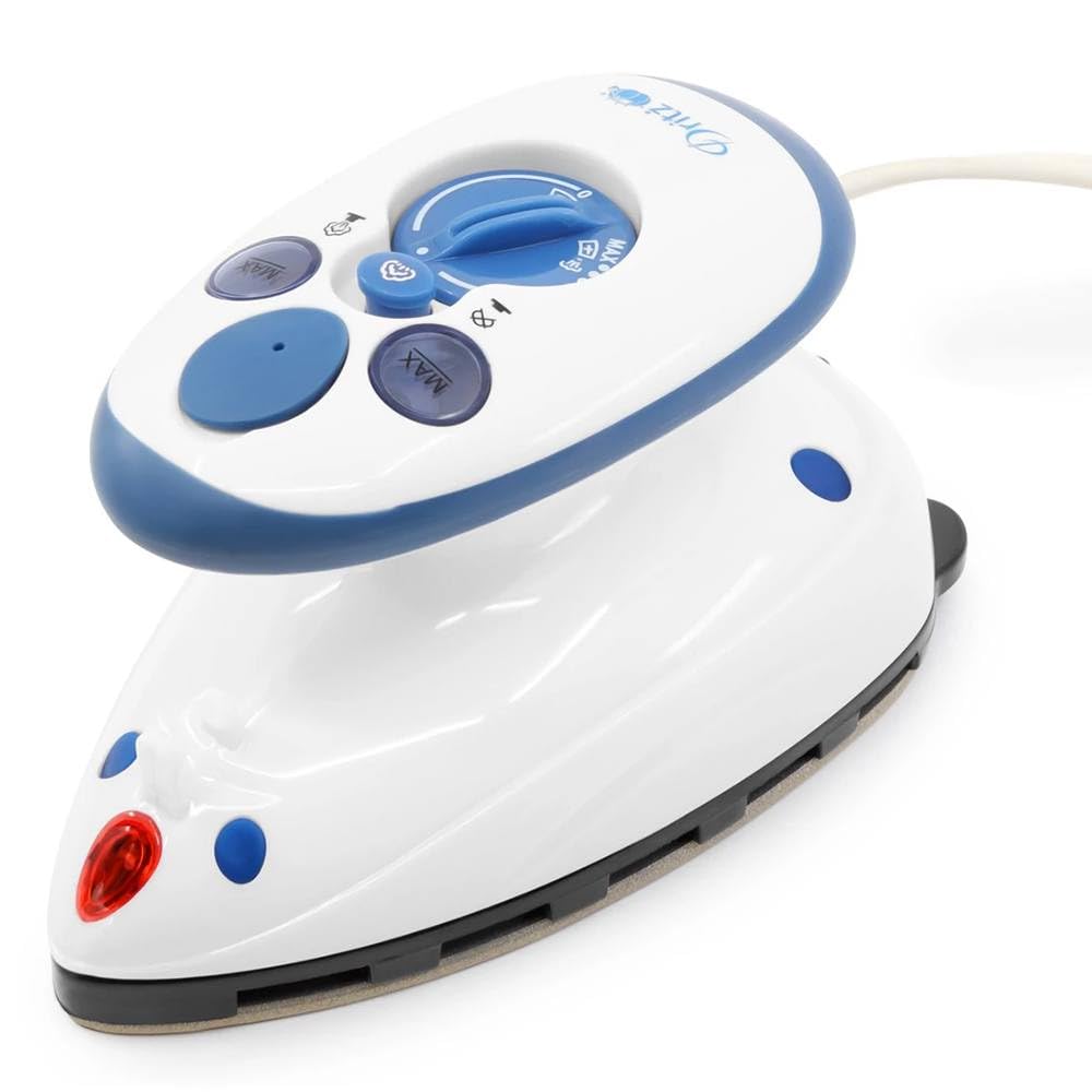 Dritz Mighty Travel Iron - Compact & Powerful Portable Iron for Clothes, Perfect for Business Trips, Vacations & Hotels | Quick Heating, Dual Voltage, Lightweight Design