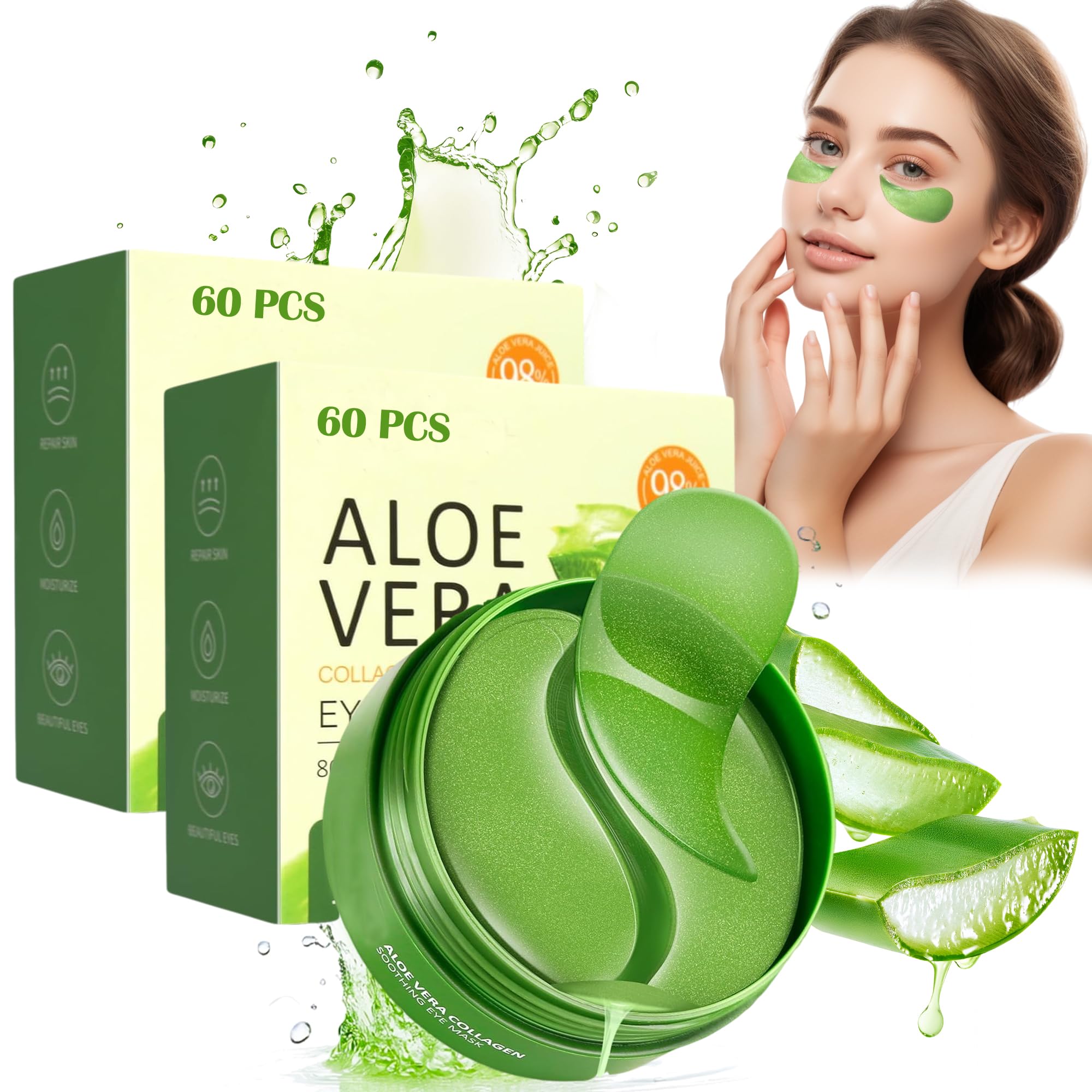 Aloe Vera Eye Gel Patches 2 Pack (120 PCS) - Soothing & Hydrating Under Eye Masks for Dark Circles & Puffiness Relief | Collagen-Infused Rejuvenating Eye Mask for Men & Women | Perfect for Skincare Routine, Travel & Spa Days