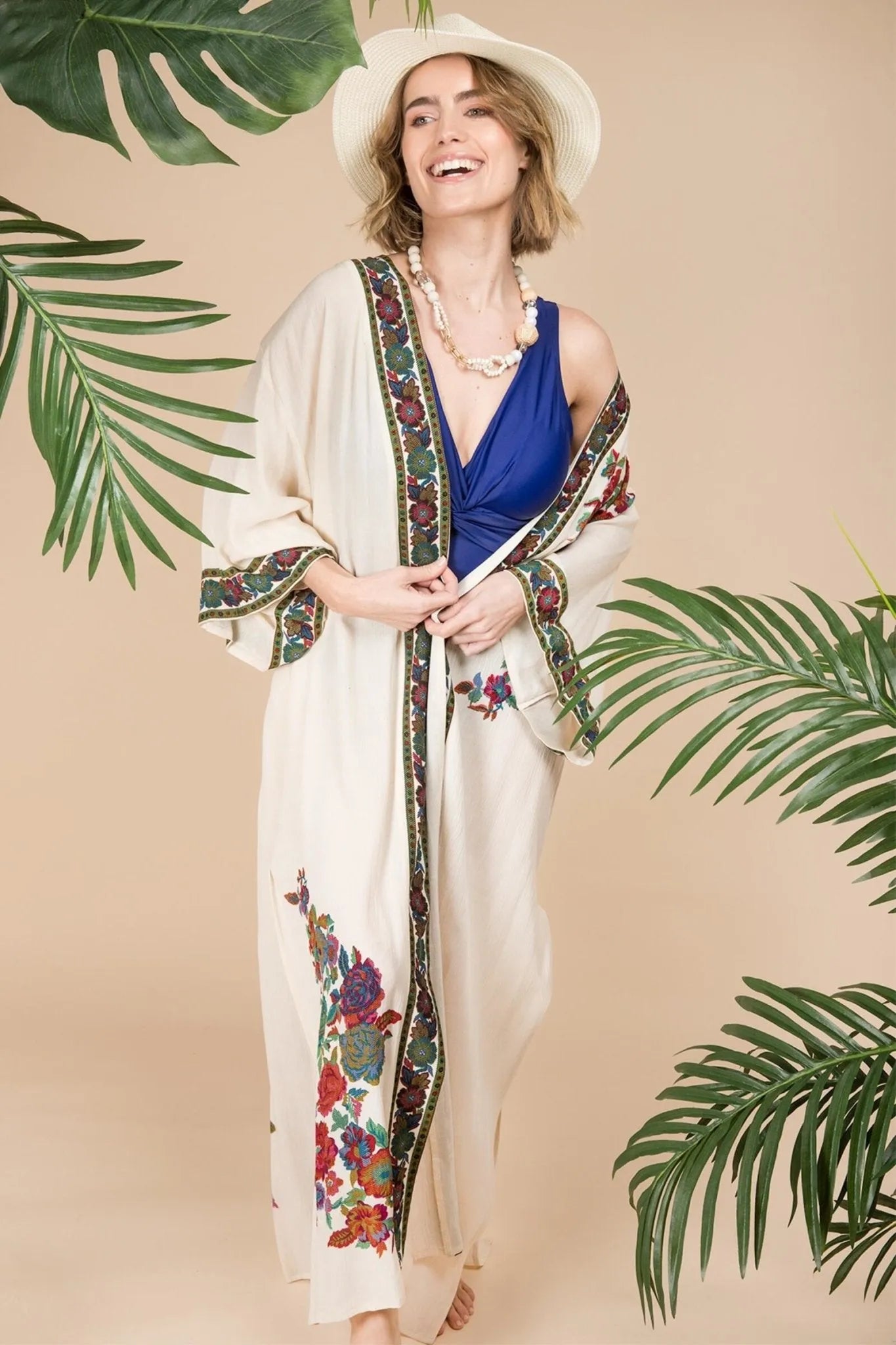 Elegant Floral Kimono for Women - Lightweight Long Garden Robe - Perfect for Beach Cover-Up, Yoga, and Summer Outfits