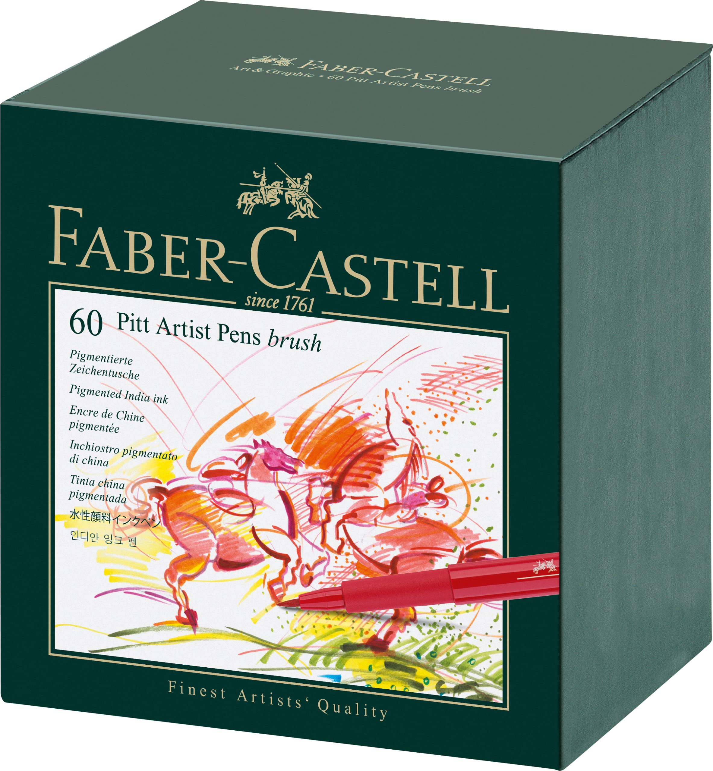Faber-Castell 60-Piece Pitt Artist Brush Pen Set - Premium Watercolor Markers for Drawing, Sketching & Calligraphy - Ideal for Artists, Students & Professionals - Perfect Gift Box for Creative Projects