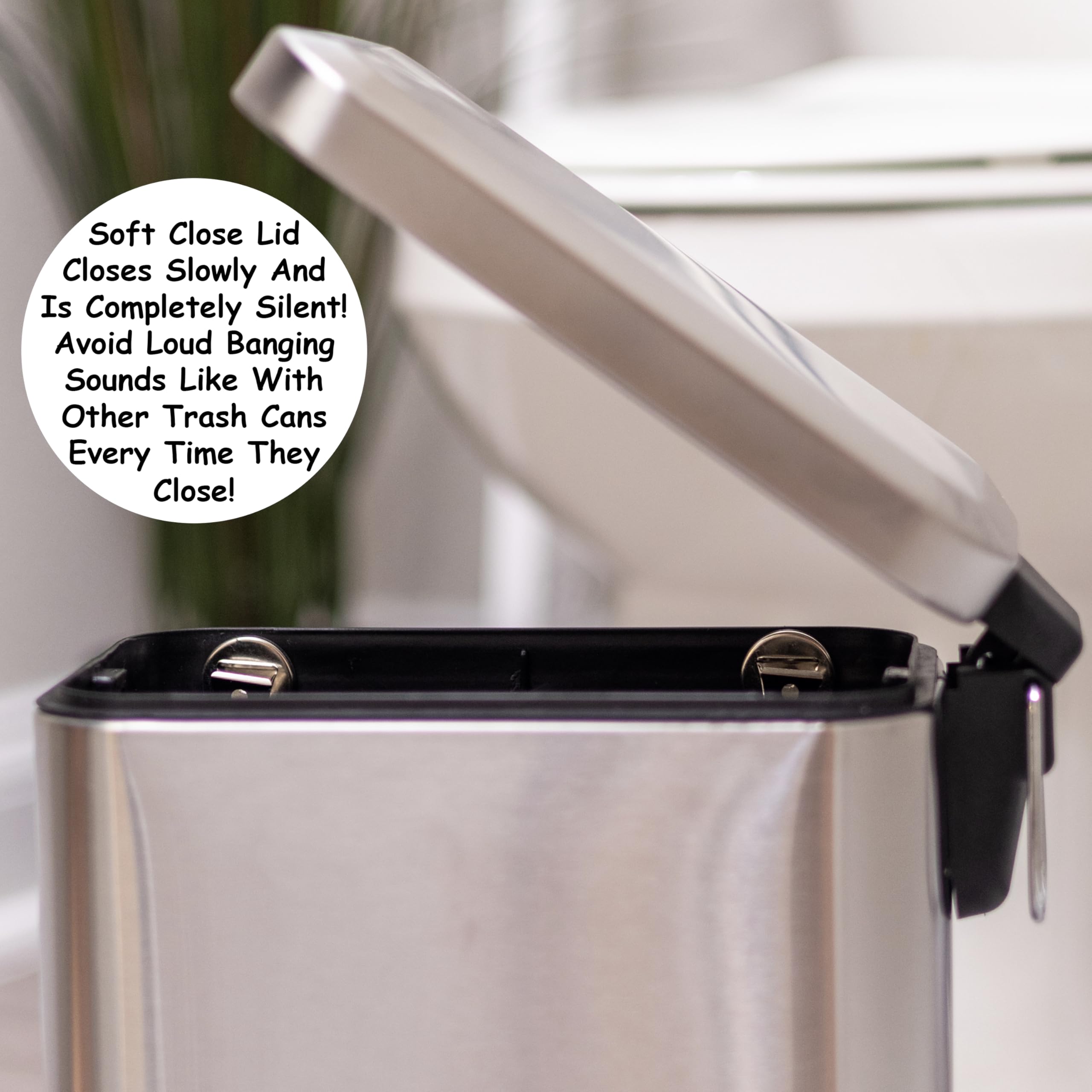 Slim 1.6 Gallon Soft Close Trash Can with Anti-Slip Liner & Lid - Mini Garbage Bin for Bathroom, Kitchen, Bedroom, Office | Space-Saving Waste Basket for Small Spaces & Home Decor