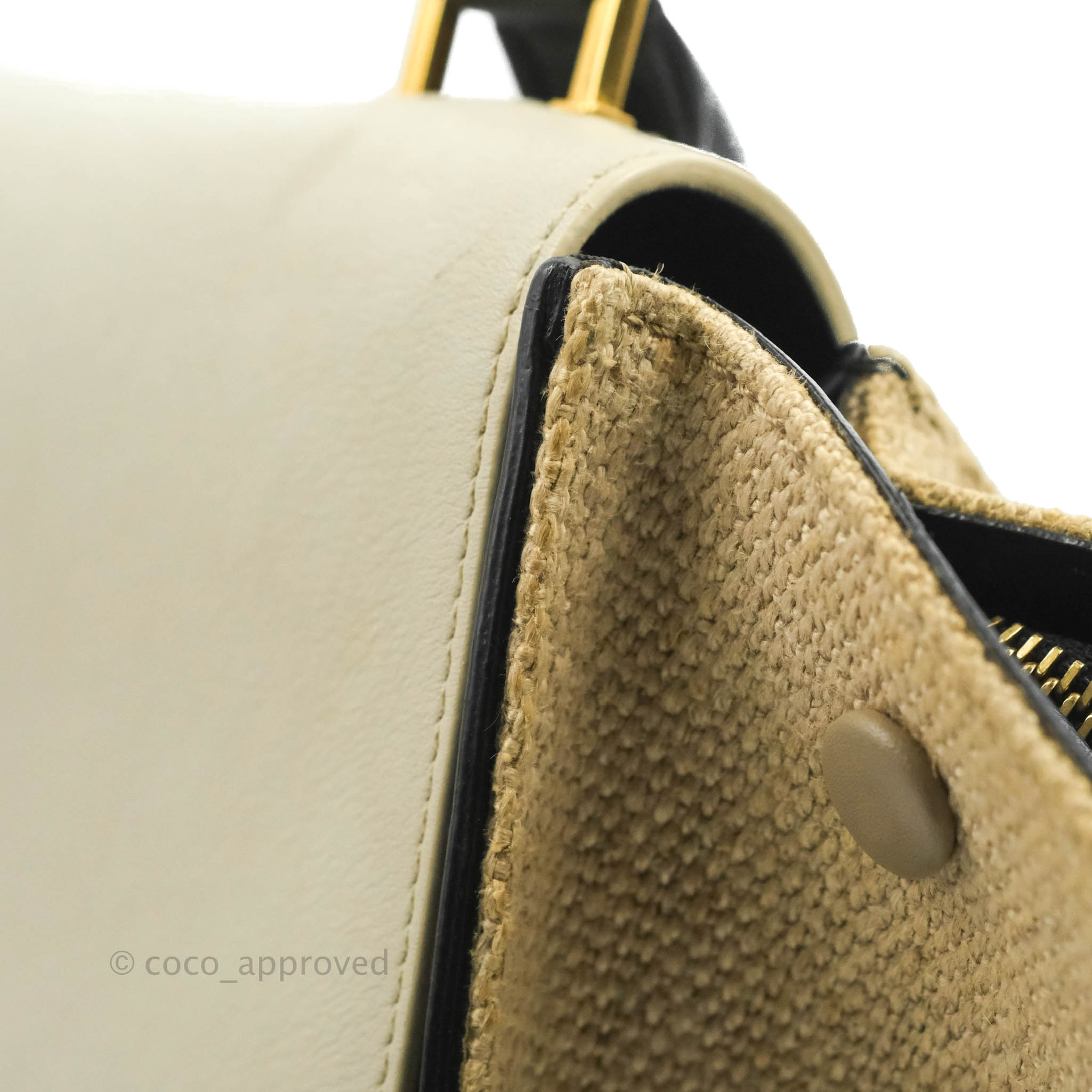 Celine Small Sleek Calfskin Tri-Color Trapeze Bag in Ivory, Black & Raffia - Perfect for Work, Travel & Everyday Elegance