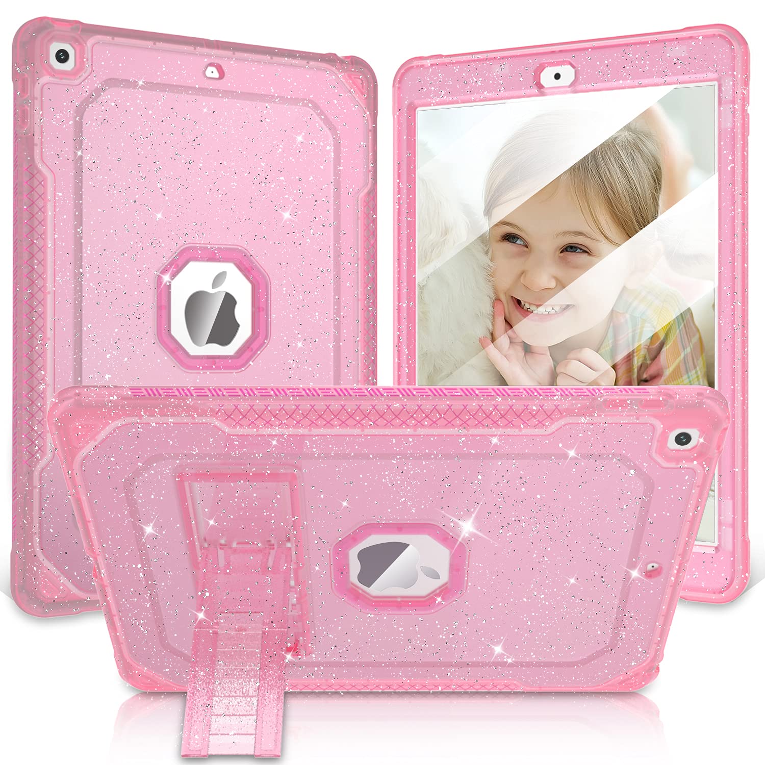 Pink Glitter iPad Air 2 Case - Slim Full-Body Protective Cover with Screen Protector & Stand for iPad 6th/5th Gen (2017/2018) & 9.7-inch iPad - Perfect for Women & Girls at School, Work or Travel