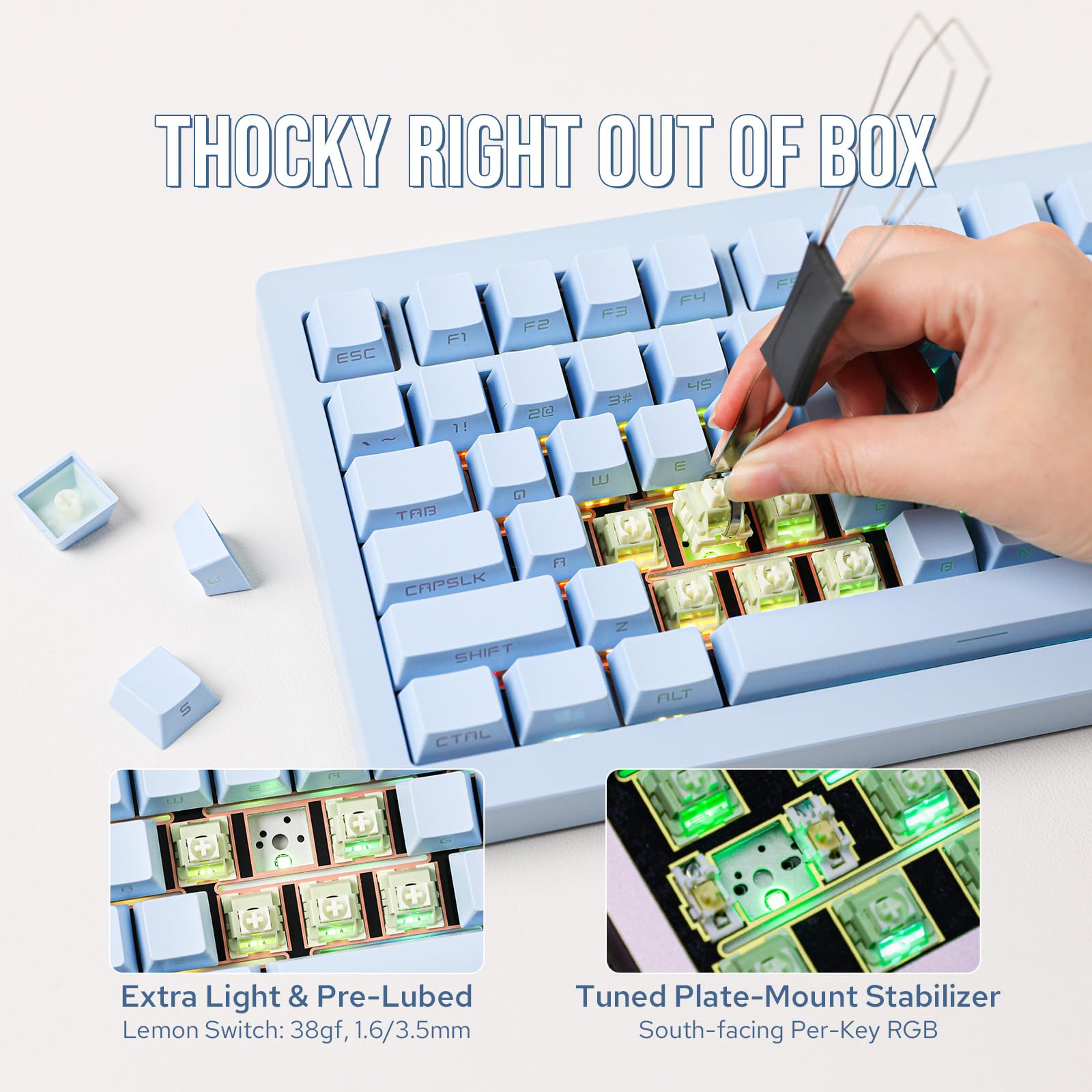 EPOMAKER Tide75 QMK/VIA Wireless Gaming Keyboard - 75% Aluminum Mechanical Keyboard with Programmable Creamy Keys, Bluetooth/2.4Ghz/USB-C Connectivity, FR4 Plate for Windows & Mac (Blue, Lemon Switch) - Perfect for Esports, Office Work & Typing Enthusiasts