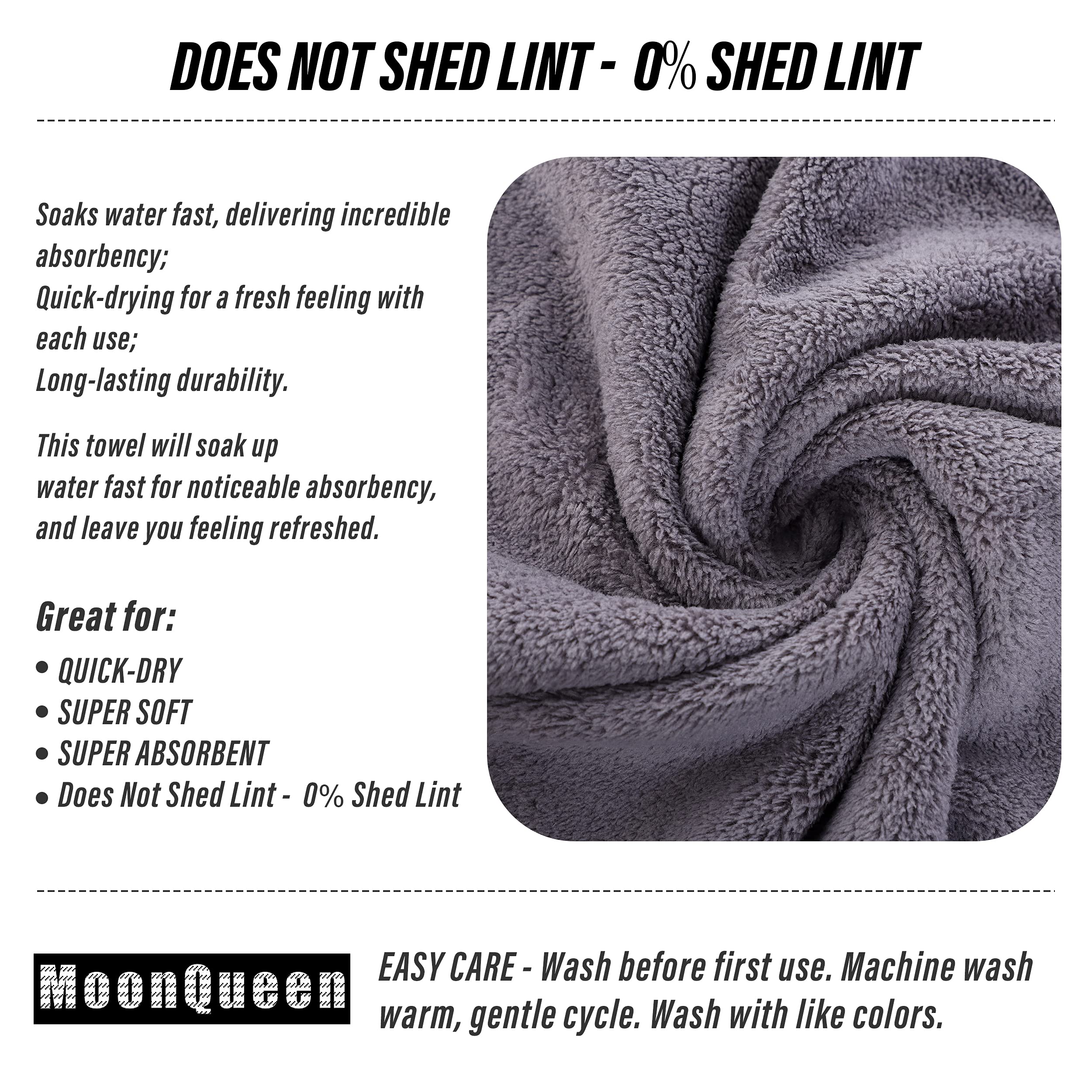 MOONQUEEN 6 Pack Premium Microfiber Hand Towels - Super Absorbent Quick Dry Bath Towels for Hotel, Bathroom, Shower & Spa - Soft Coral Velvet 16x28 Inches (Light Grey) - Perfect for Gym, Travel & Guest Bathrooms