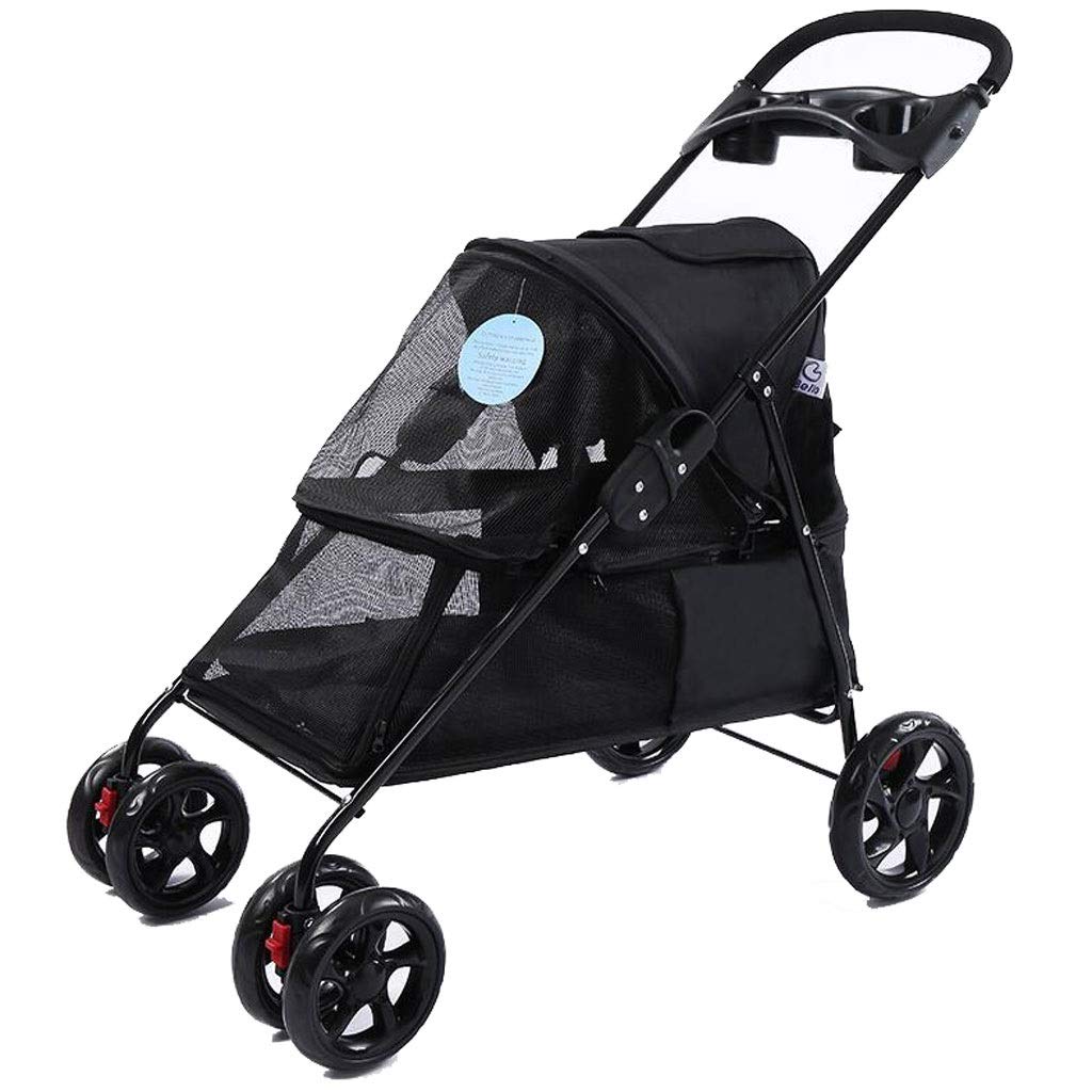 Ying Pet Stroller 4 Wheels - Foldable Waterproof Dog & Cat Carrier for Outdoor Travel, Park Walks & Vet Visits - Portable Lightweight Design (Black)