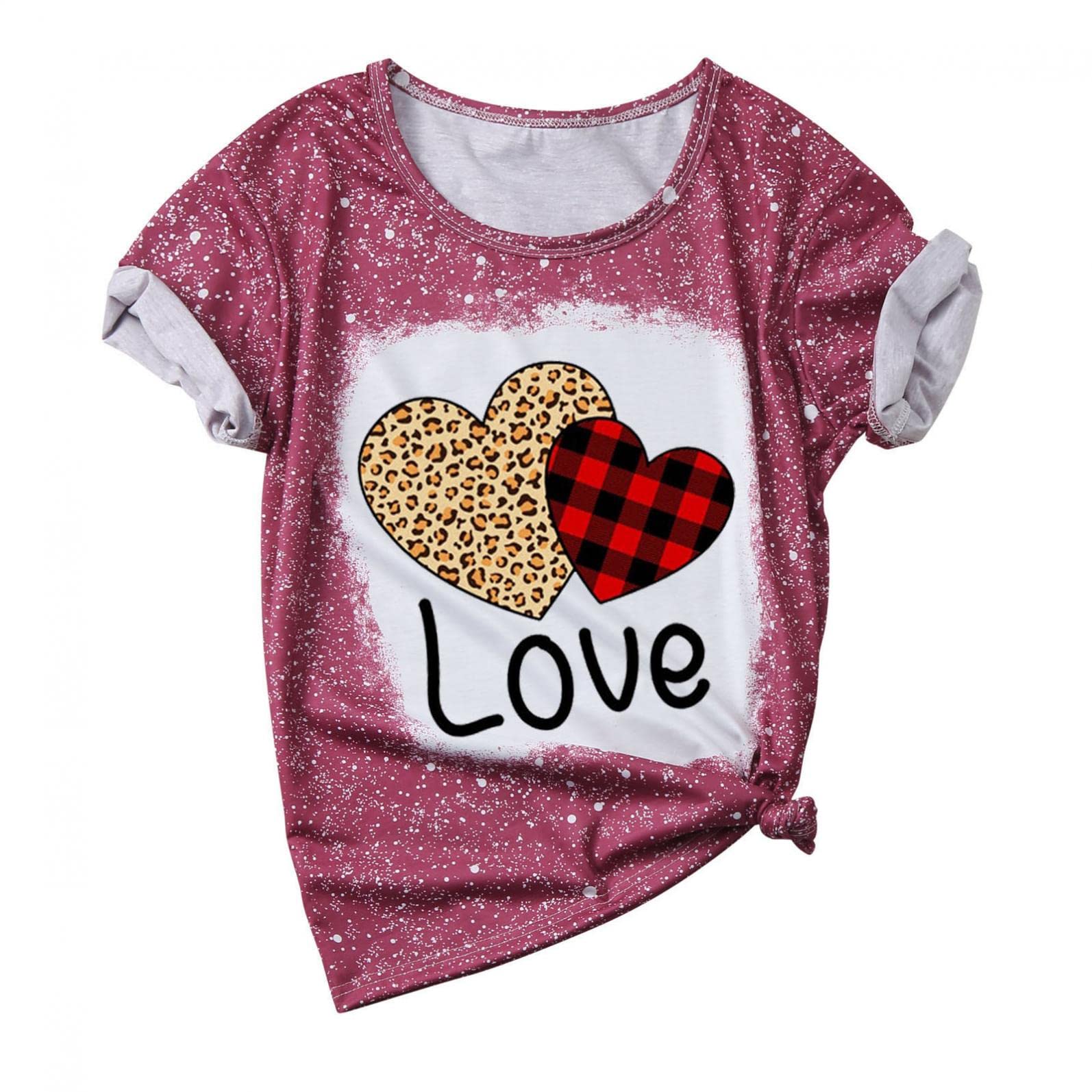 Valentine's Day Women's T-Shirt - Cute Plaid Heart Graphic Short Sleeve Top for Casual Wear & Date Nights